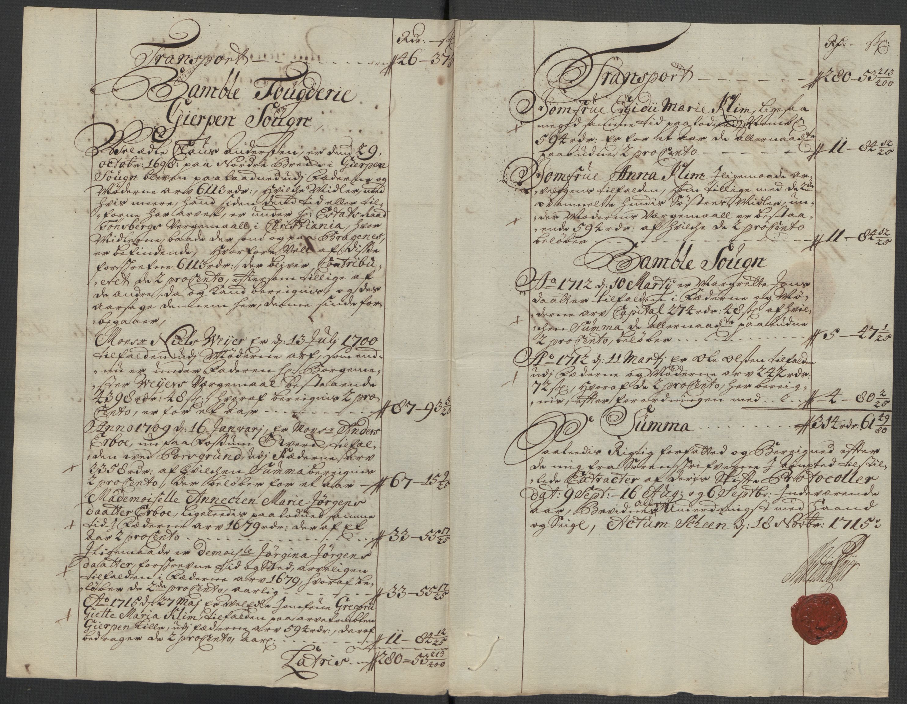 Rentekammeret inntil 1814, Reviderte regnskaper, Fogderegnskap, AV/RA-EA-4092/R36/L2127: Fogderegnskap Øvre og Nedre Telemark og Bamble, 1715, s. 157
