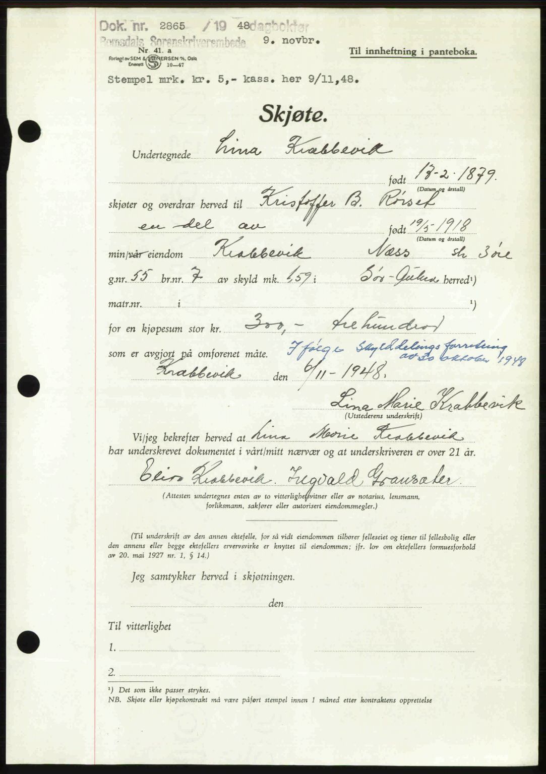 Romsdal sorenskriveri, SAT/A-4149/1/2/2C: Pantebok nr. A27, 1948-1948, Dagboknr: 2865/1948