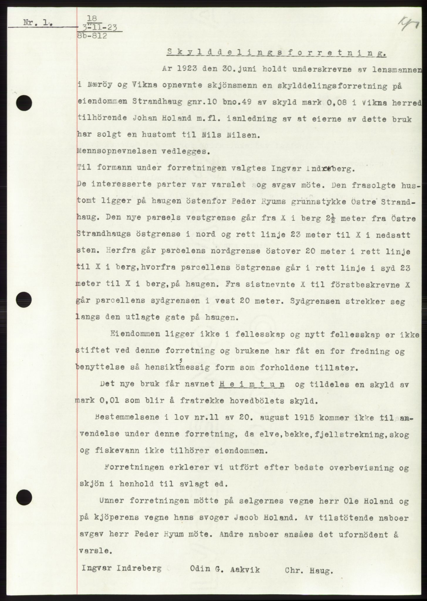 Namdal sorenskriveri, SAT/A-4133/1/2/2C: Pantebok nr. -, 1922-1925, Tingl.dato: 03.11.1923