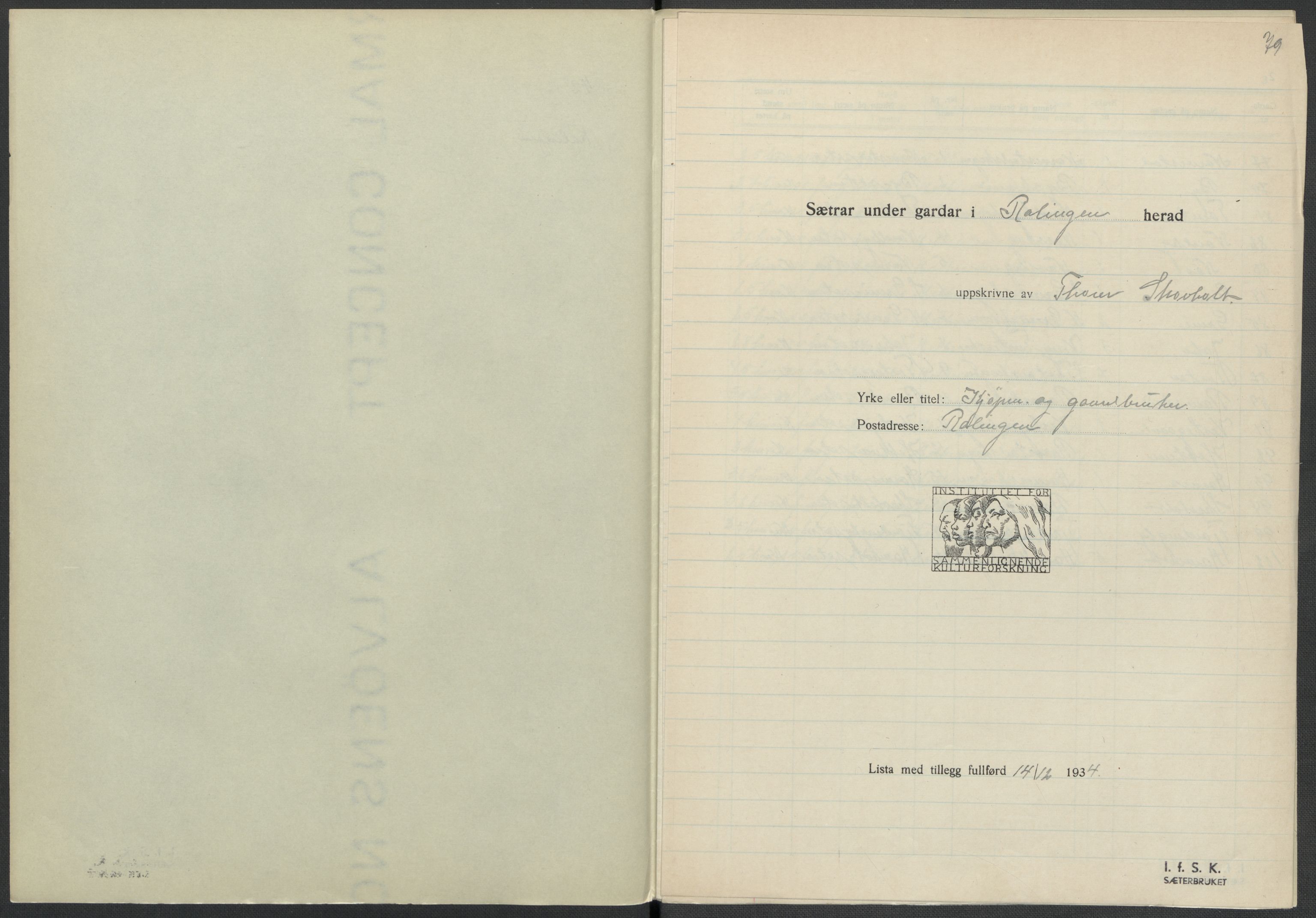 Instituttet for sammenlignende kulturforskning, AV/RA-PA-0424/F/Fc/L0002/0002: Eske B2: / Akershus (perm II), 1932-1936, s. 79