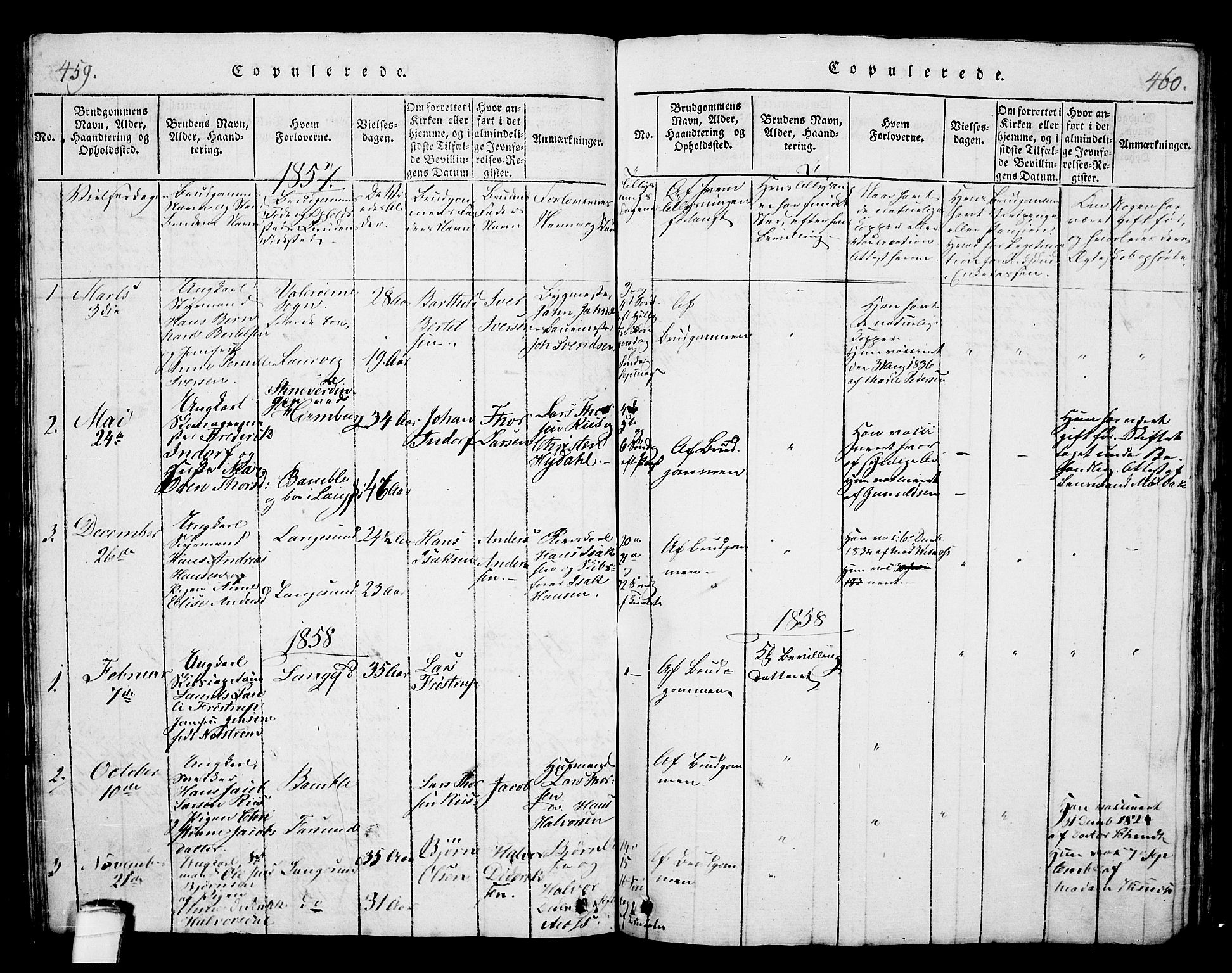Langesund kirkebøker, AV/SAKO-A-280/G/Ga/L0003: Klokkerbok nr. 3, 1815-1858, s. 459-460