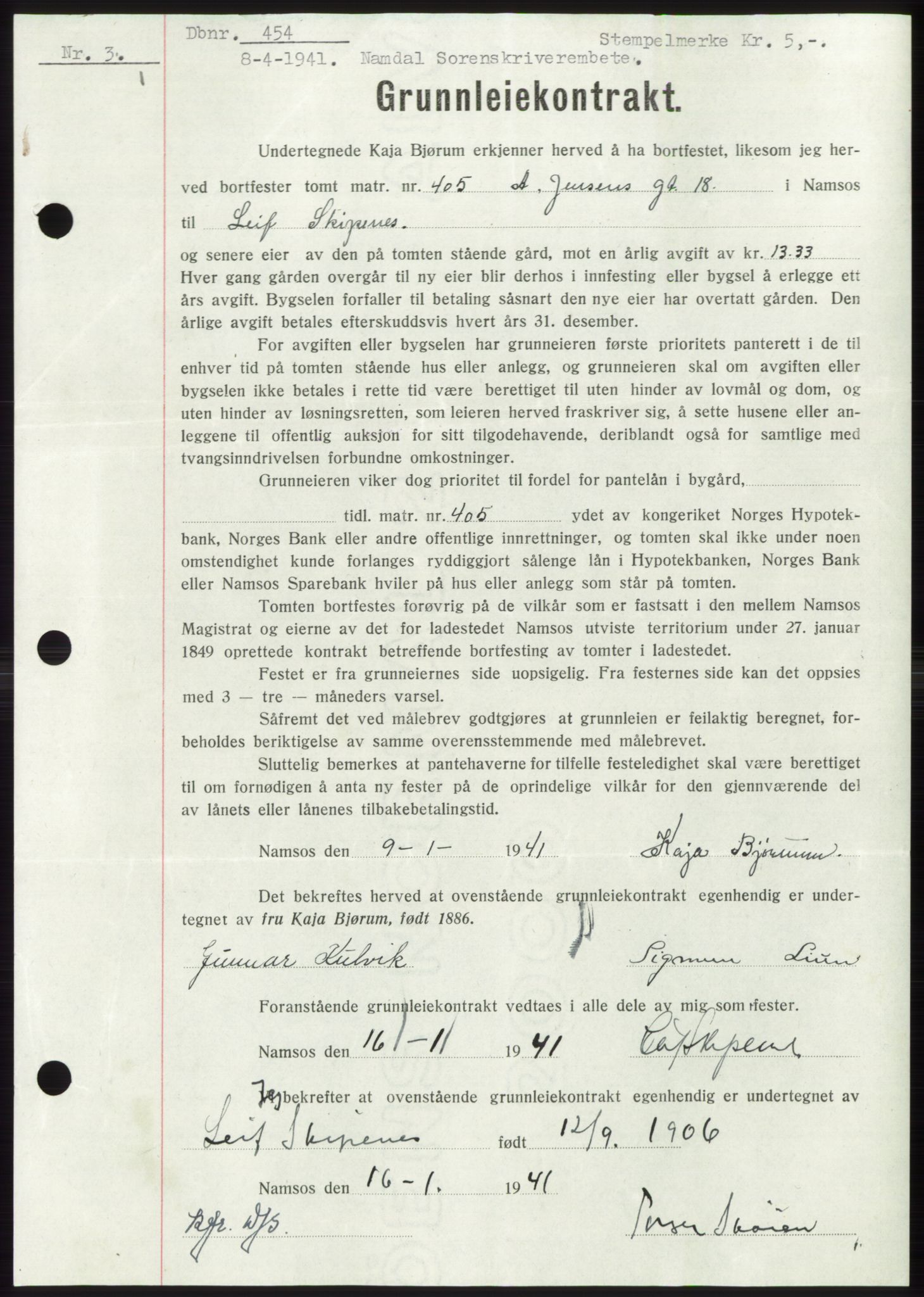Namdal sorenskriveri, SAT/A-4133/1/2/2C: Pantebok nr. -, 1940-1941, Tingl.dato: 08.04.1941
