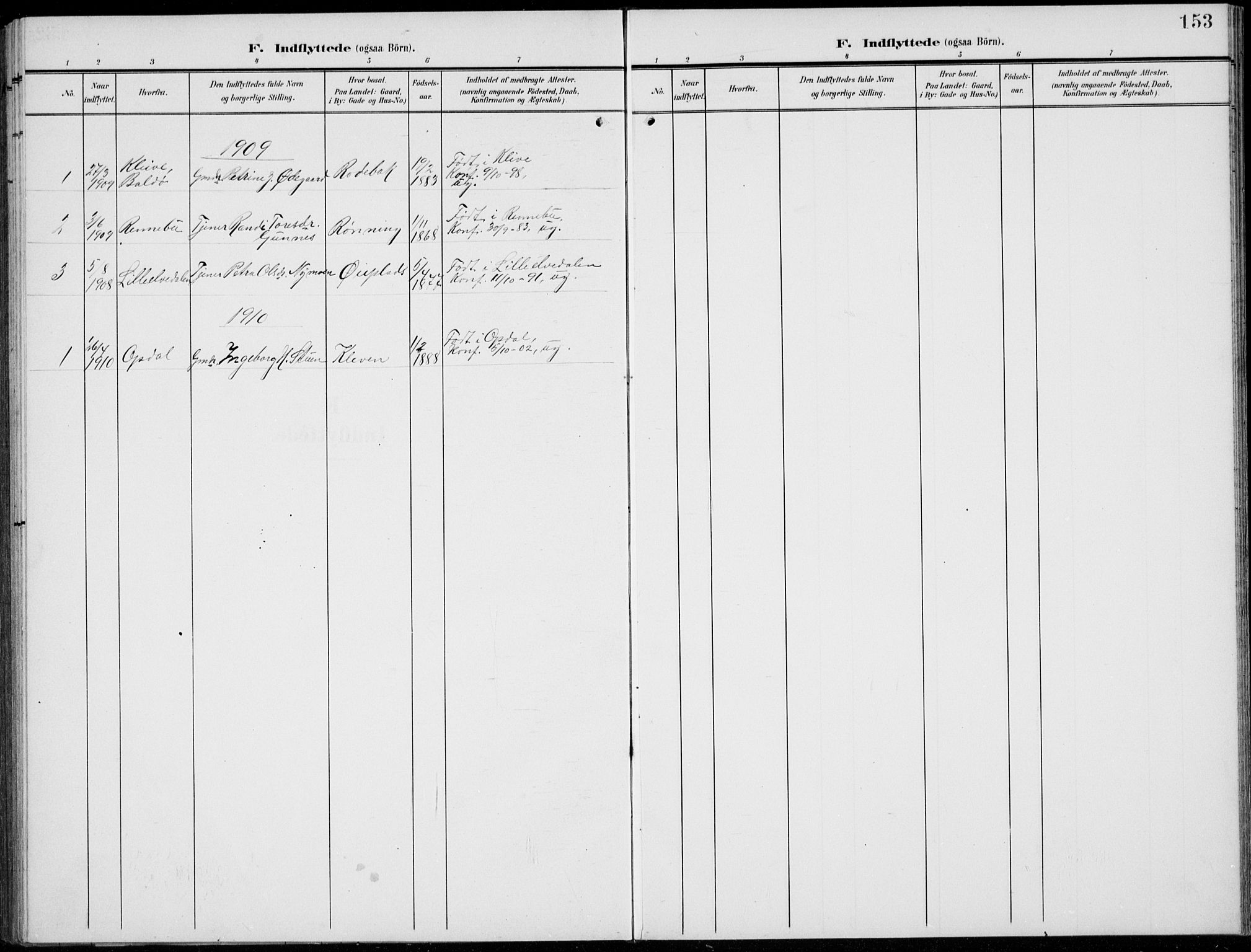 Kvikne prestekontor, AV/SAH-PREST-064/H/Ha/Hab/L0004: Klokkerbok nr. 4, 1902-1937, s. 153