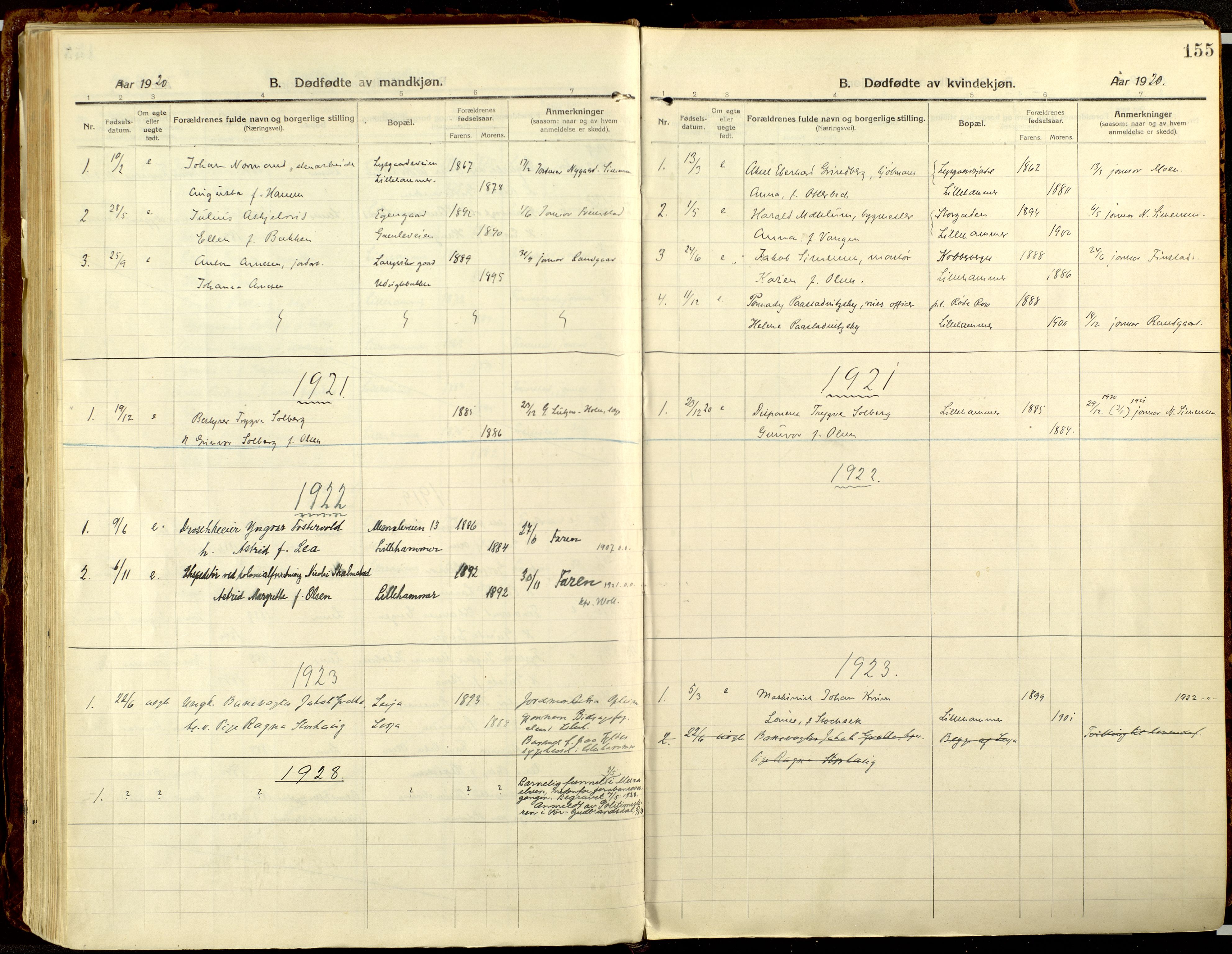 Lillehammer prestekontor, AV/SAH-PREST-088/H/Ha/Haa/L0002: Ministerialbok nr. 2, 1917-1932, s. 155