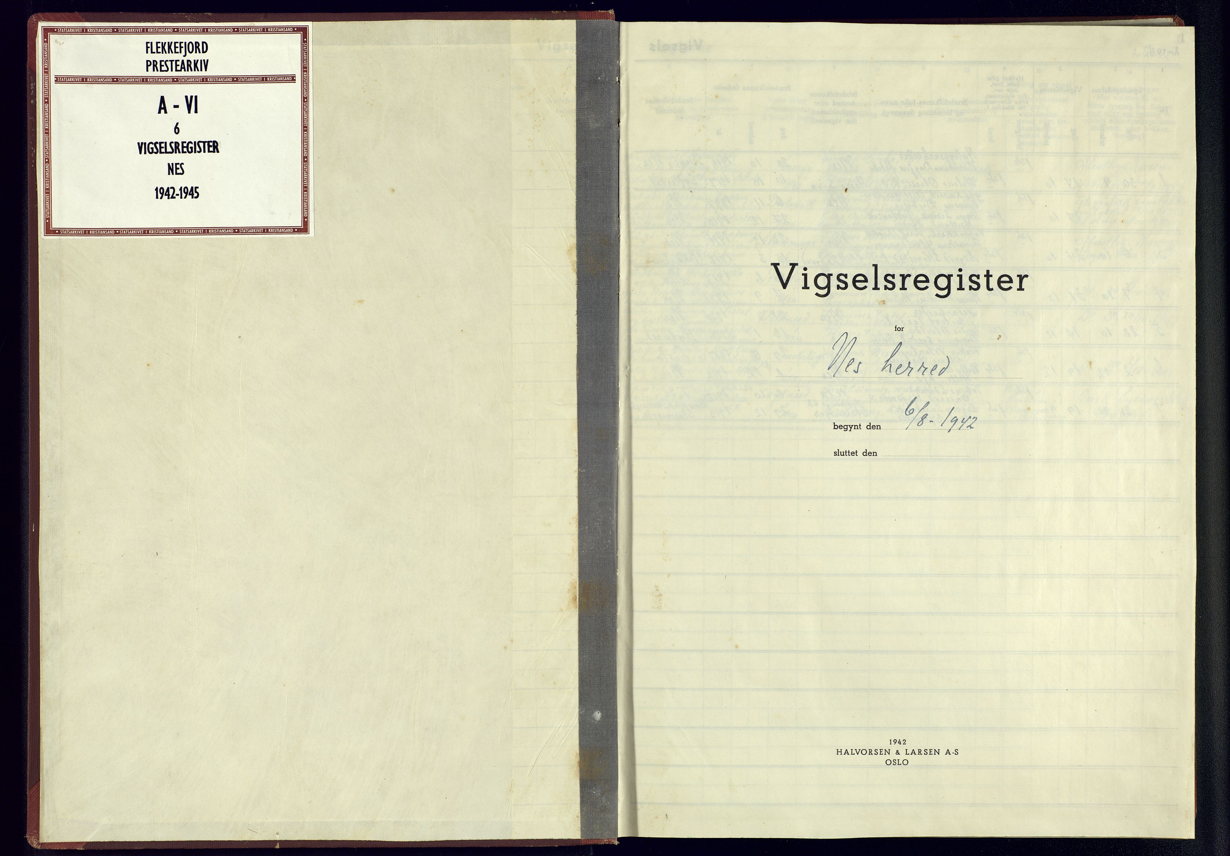 Flekkefjord sokneprestkontor, AV/SAK-1111-0012/J/Jb/L0005: Vigselsregister nr. A-VI-6, 1942-1945