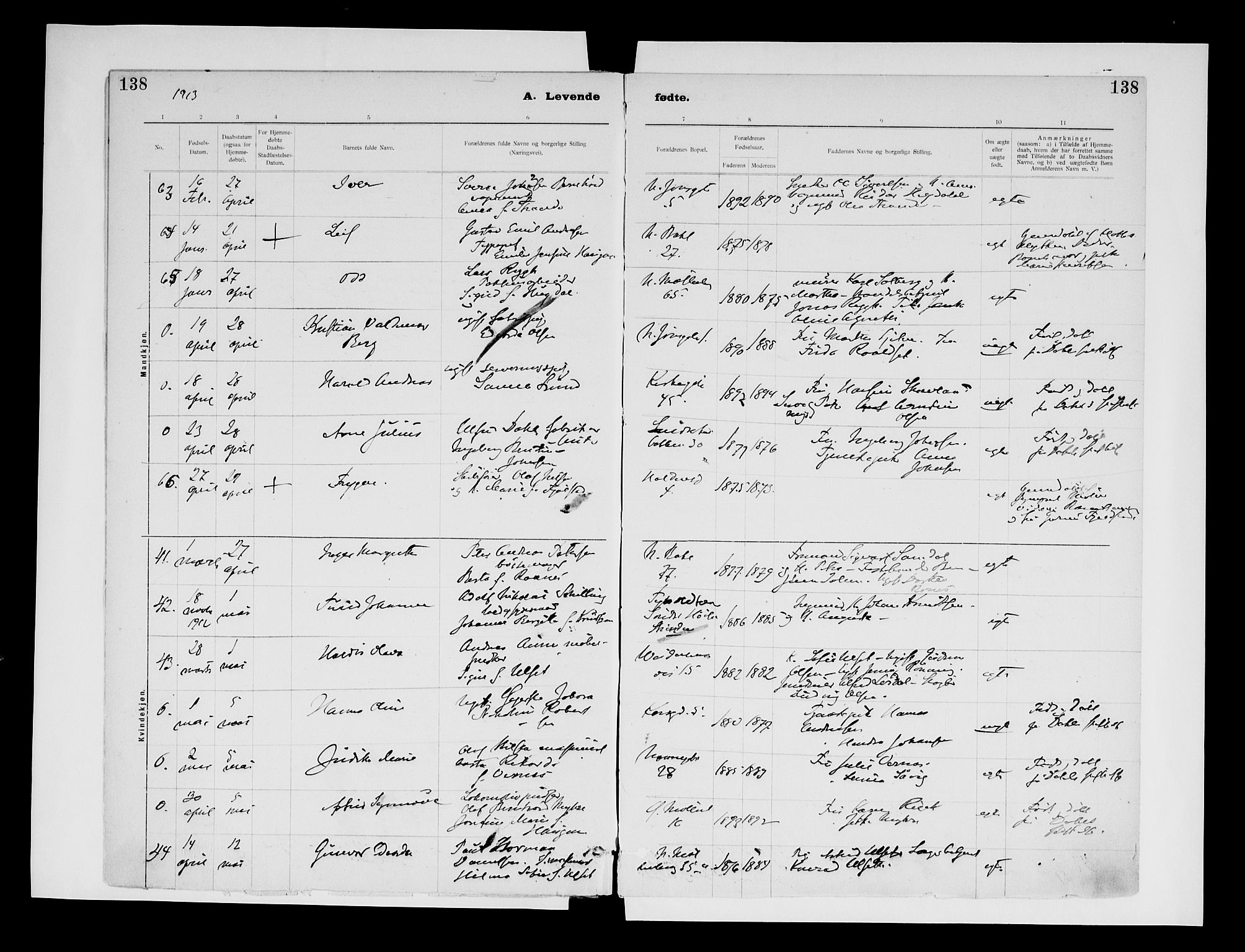 Ministerialprotokoller, klokkerbøker og fødselsregistre - Sør-Trøndelag, SAT/A-1456/604/L0203: Ministerialbok nr. 604A23, 1908-1916, s. 138