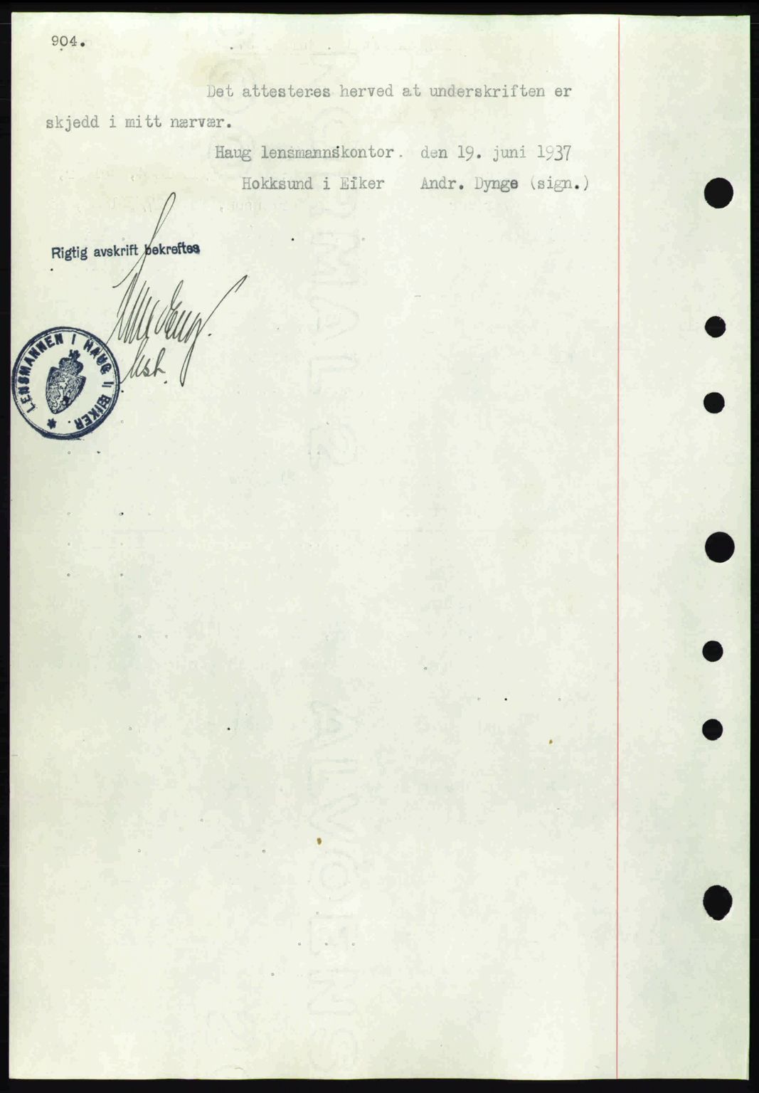 Eiker, Modum og Sigdal sorenskriveri, SAKO/A-123/G/Ga/Gab/L0035: Pantebok nr. A5, 1937-1937, Dagboknr: 1493/1937