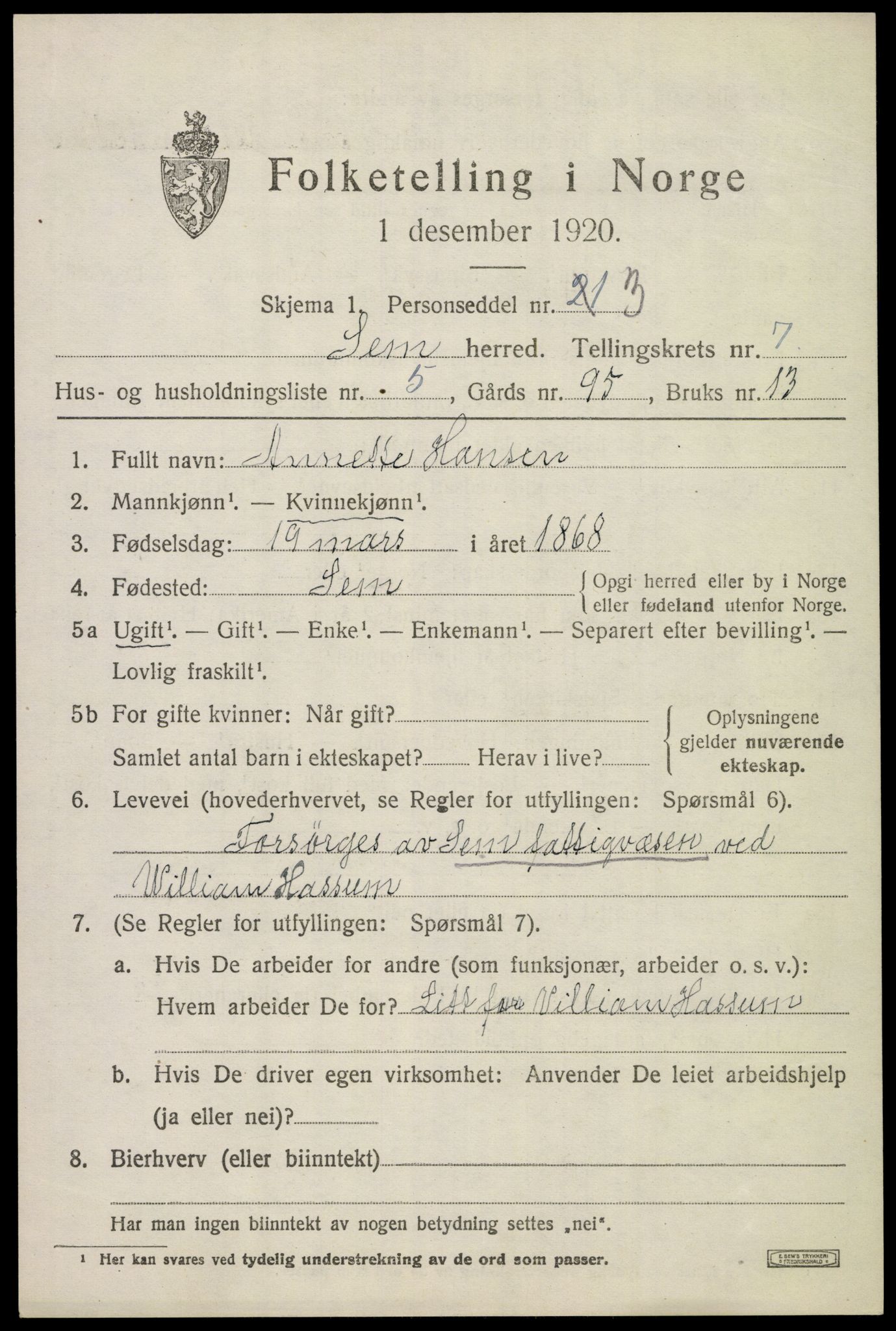 SAKO, Folketelling 1920 for 0721 Sem herred, 1920, s. 10383