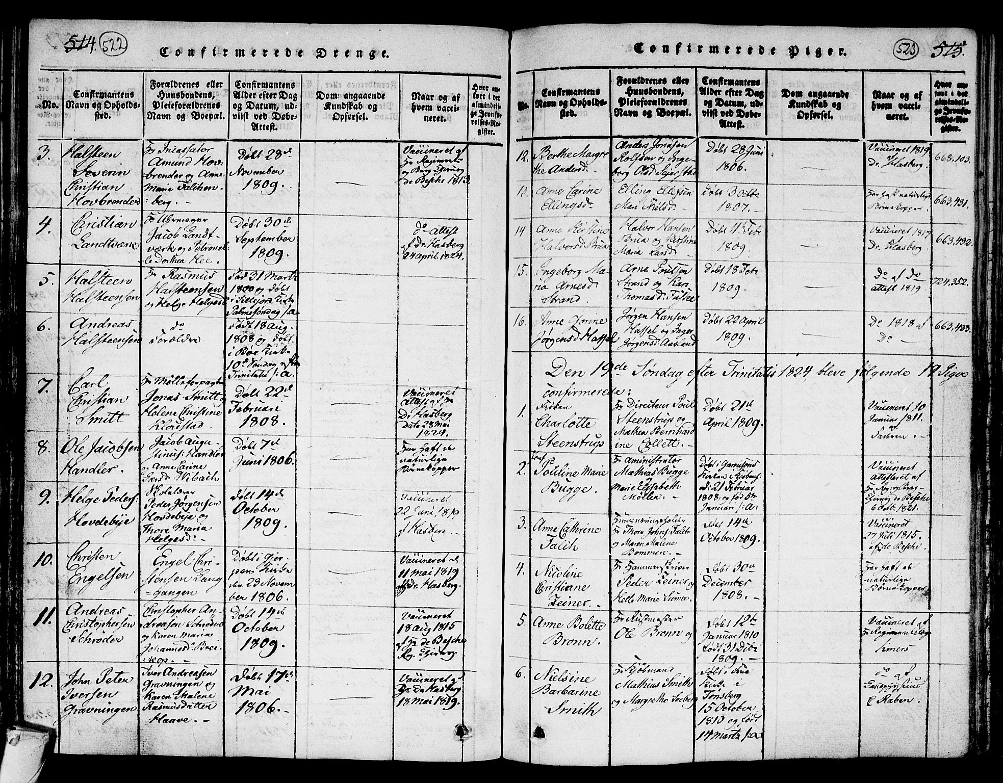 Kongsberg kirkebøker, AV/SAKO-A-22/G/Ga/L0001: Klokkerbok nr. 1, 1816-1839, s. 522-523
