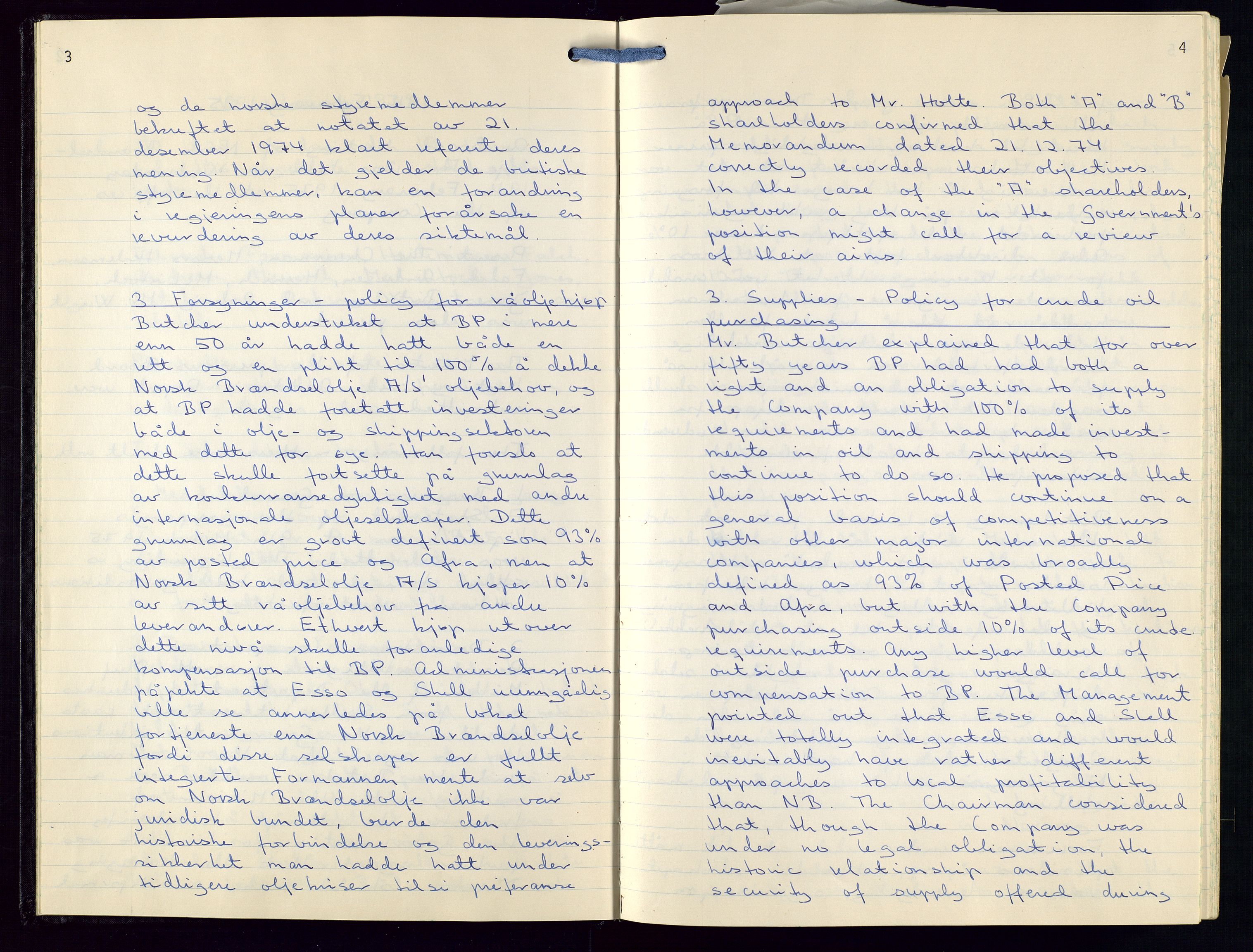 PA 1544 - Norsk Brændselolje A/S, AV/SAST-A-101965/1/A/Ab/L0004/0002: Direksjonsprotokoll: Norsk Brændselolje Bergen,  Norsk Brændselolje A/S   / Direksjonsprotokoll, 1975-1980, s. 3-4