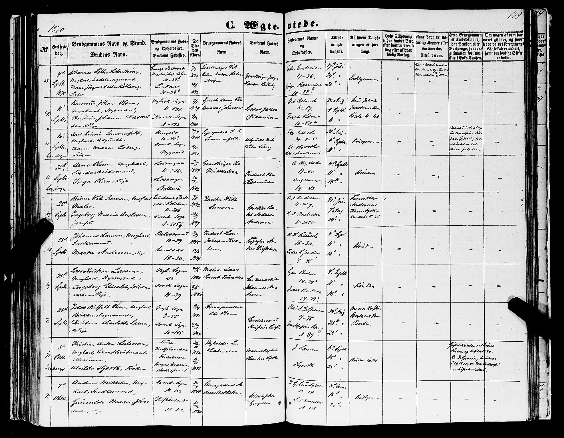 Domkirken sokneprestembete, SAB/A-74801/H/Haa/L0034: Ministerialbok nr. D 2, 1853-1874, s. 149