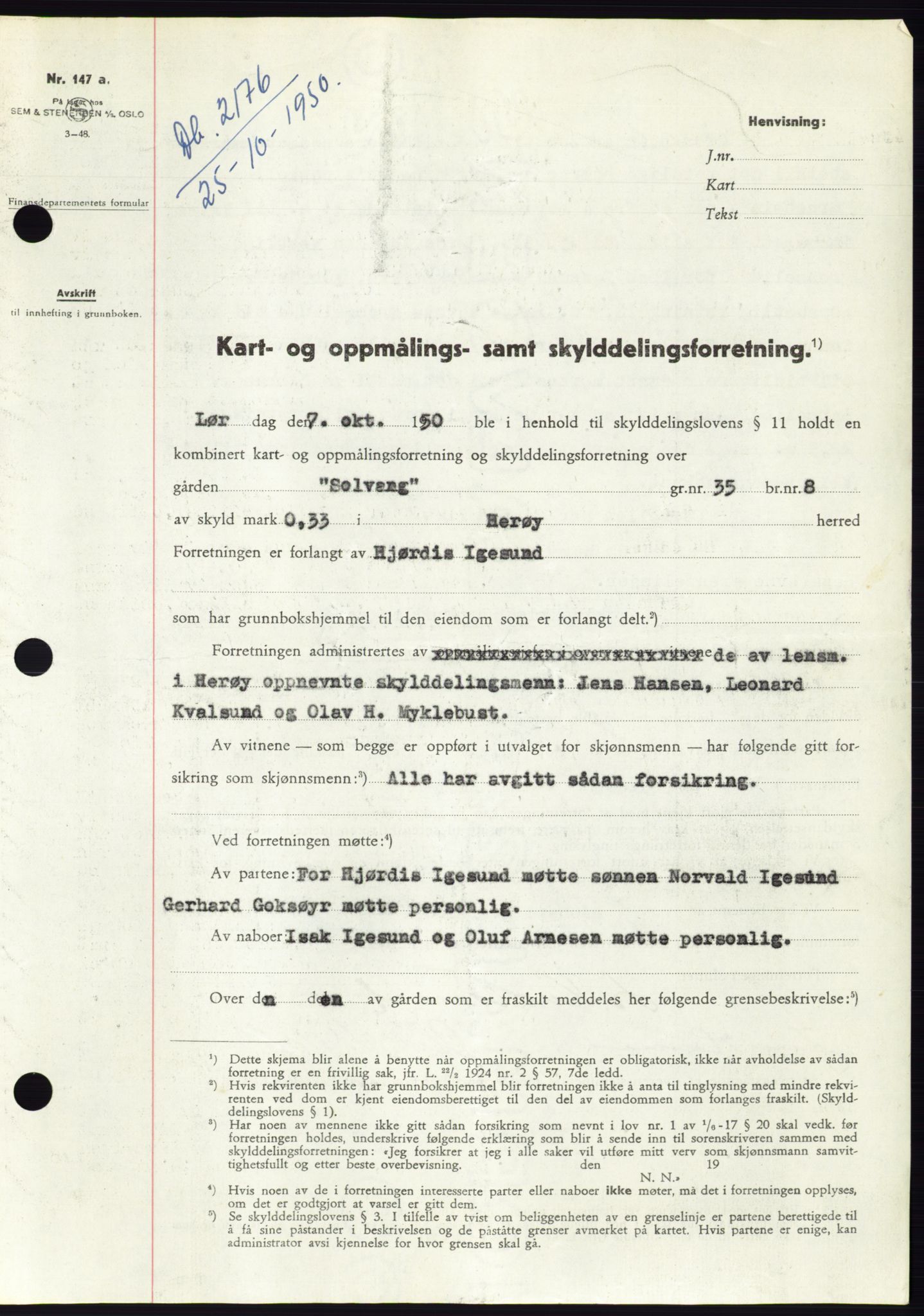 Søre Sunnmøre sorenskriveri, SAT/A-4122/1/2/2C/L0088: Pantebok nr. 14A, 1950-1951, Dagboknr: 2176/1950