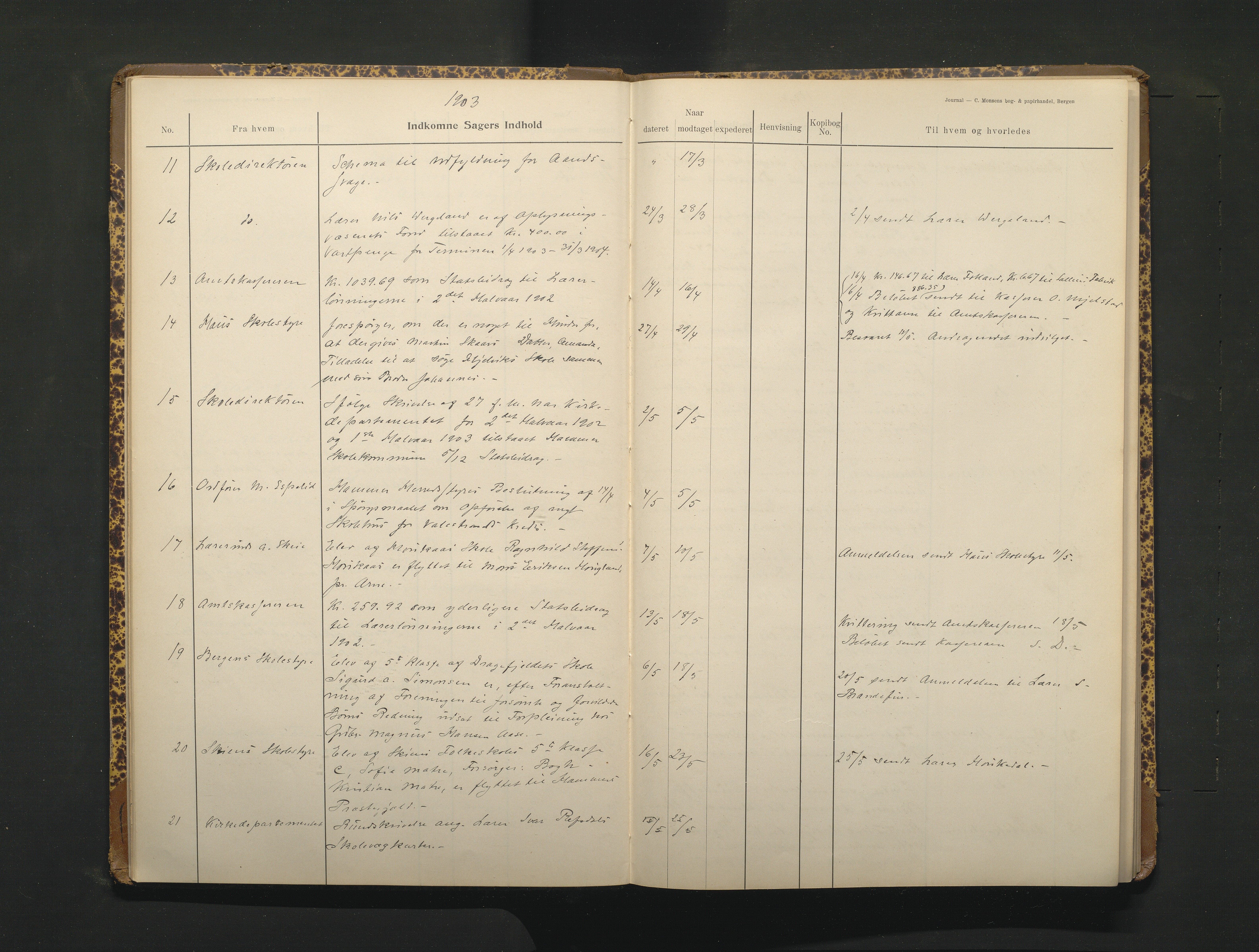 Hamre kommune. Skulestyret, IKAH/1254-211/C/Ca/L0003: Postjournal for Hamre skulestyre, 1901-1916