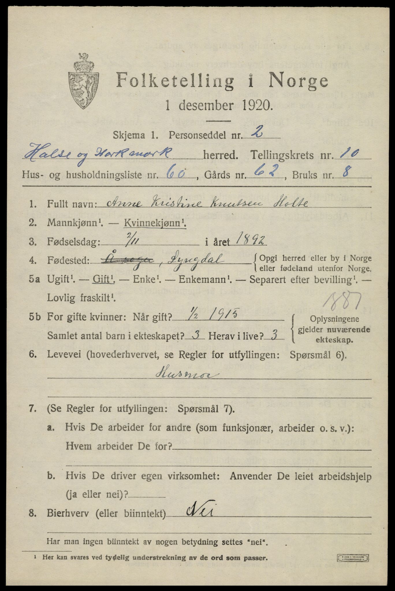 SAK, Folketelling 1920 for 1019 Halse og Harkmark herred, 1920, s. 6159