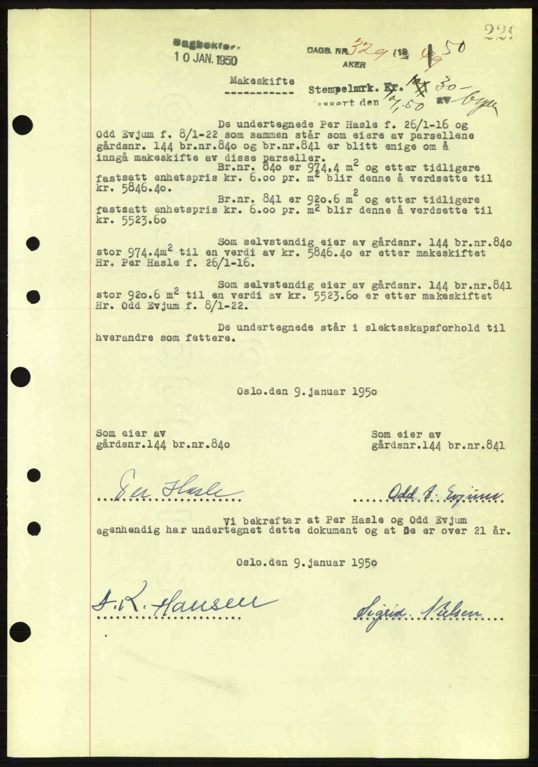 Oslo byskriverembete, AV/SAO-A-10227/G/Gb/Gbd/Gbda/L0017: Pantebok nr. A215, 1949-1950, Dagboknr: 329/1950
