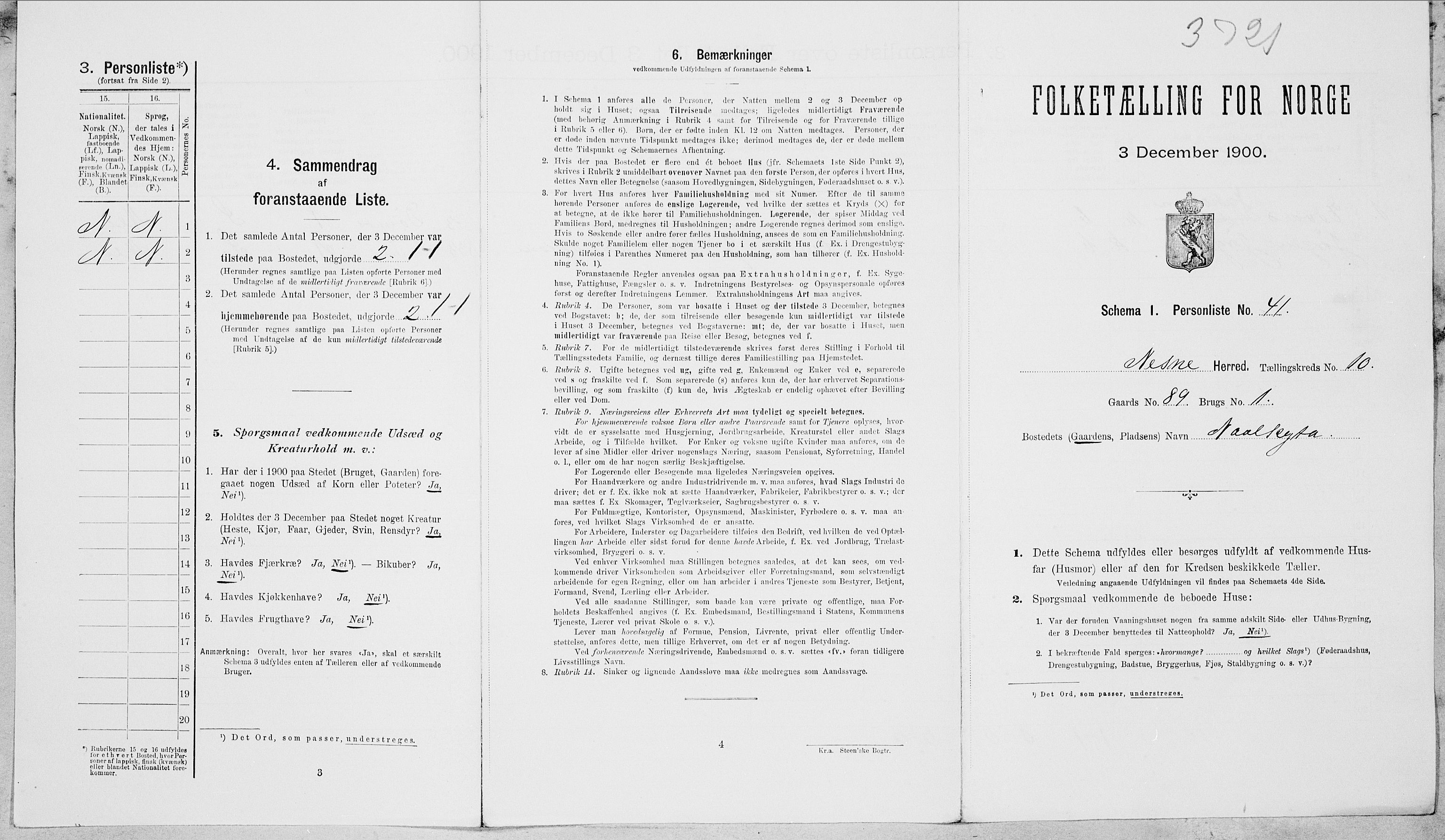 SAT, Folketelling 1900 for 1828 Nesna herred, 1900, s. 1039