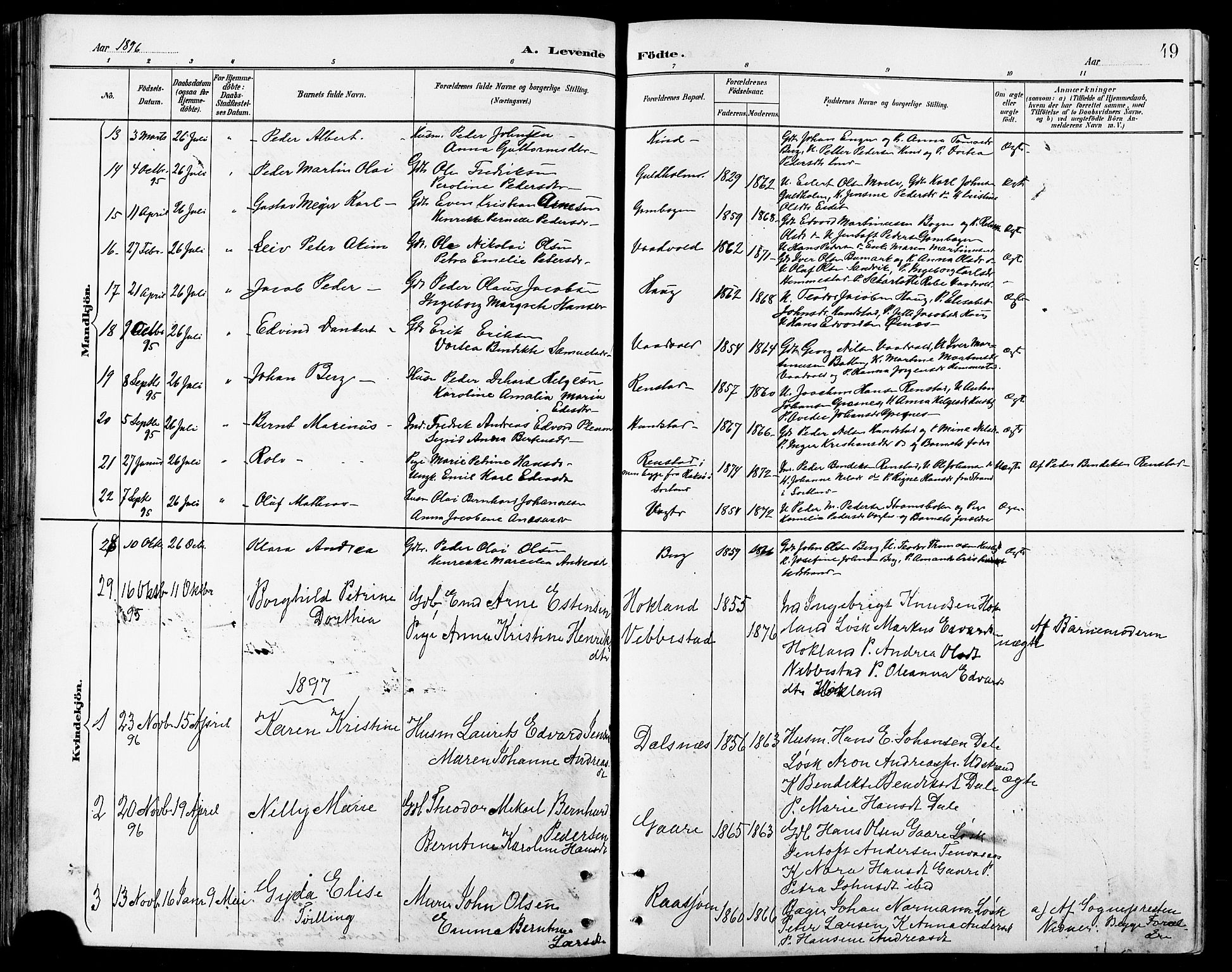 Kvæfjord sokneprestkontor, AV/SATØ-S-1323/G/Ga/Gab/L0005klokker: Klokkerbok nr. 5, 1886-1911, s. 49