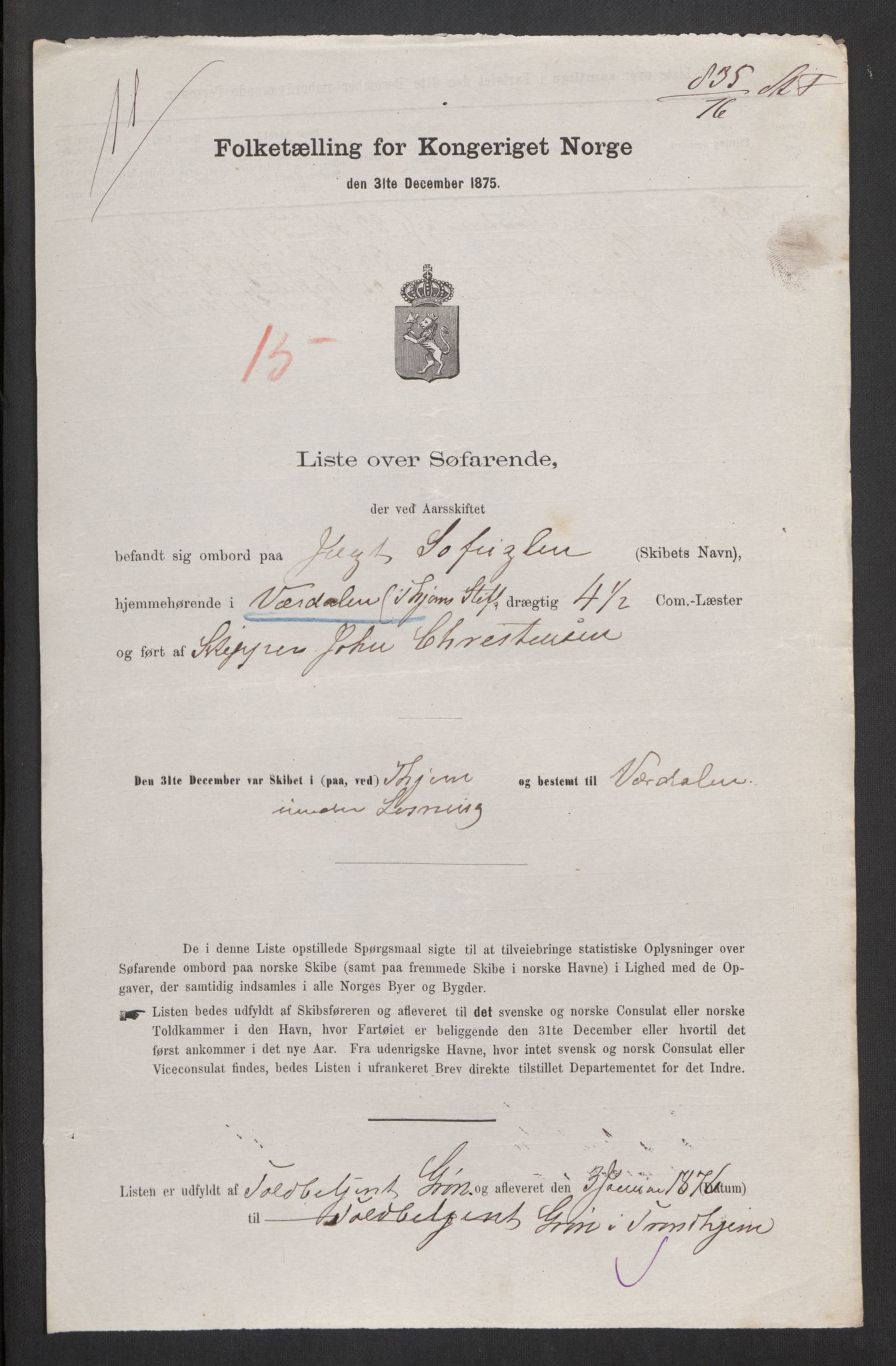 RA, Folketelling 1875, skipslister: Skip i innenrikske havner, hjemmehørende i 1) landdistrikter, 2) forskjellige steder, 3) utlandet, 1875, s. 364