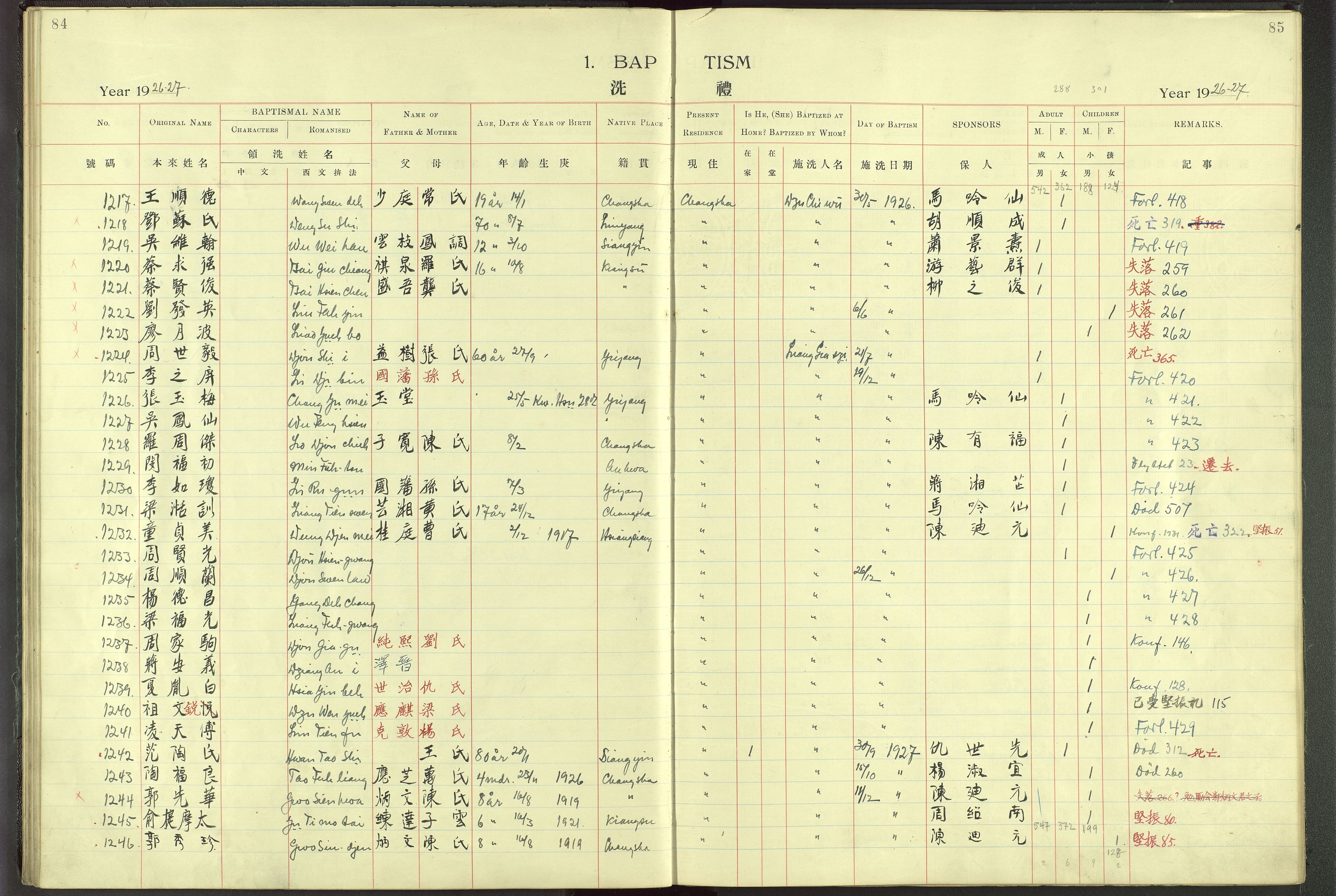 Det Norske Misjonsselskap - utland - Kina (Hunan), VID/MA-A-1065/Dm/L0001: Ministerialbok nr. 46, 1903-1936, s. 84-85