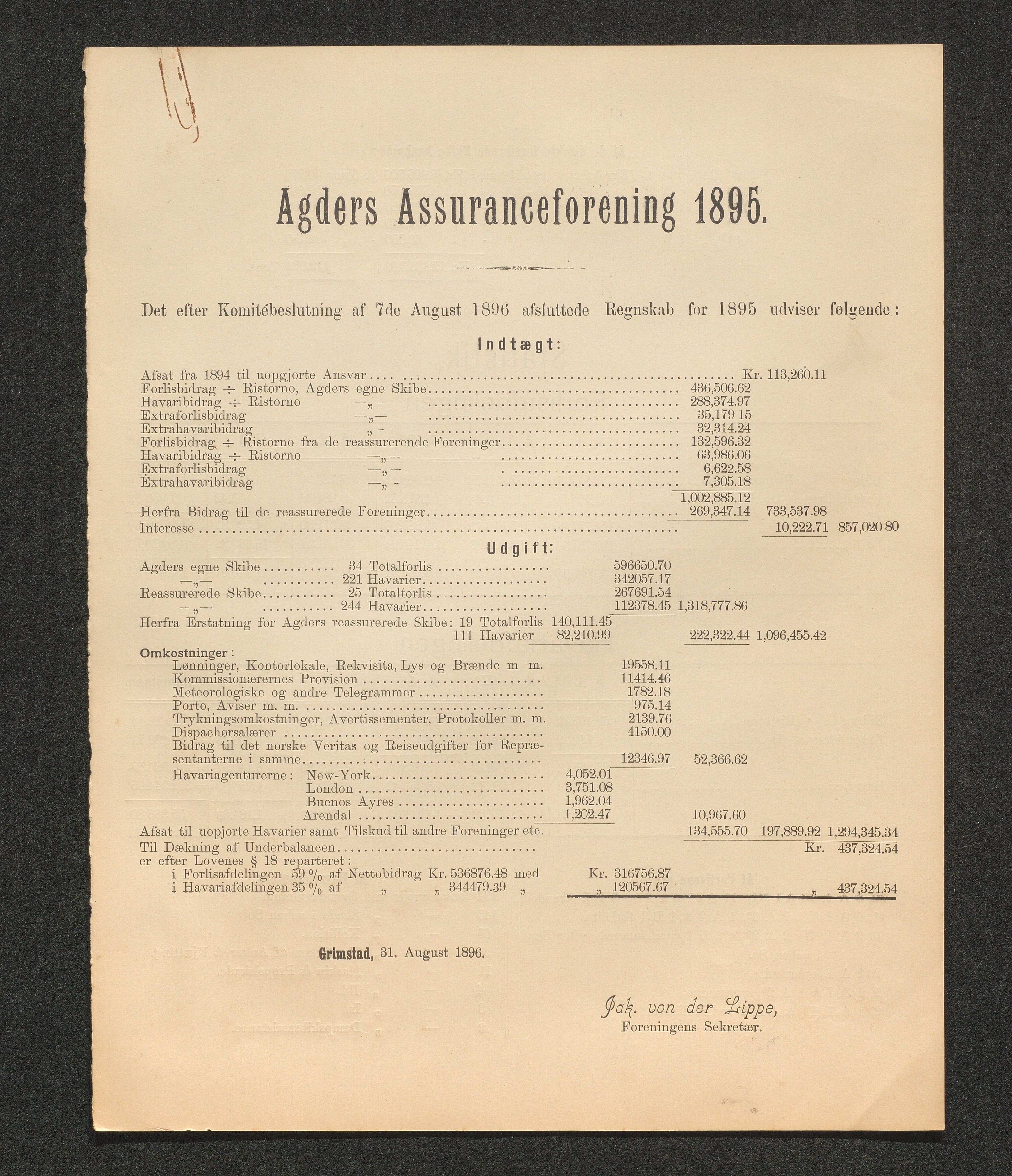 Agders Gjensidige Assuranceforening, AAKS/PA-1718/05/L0003: Regnskap, seilavdeling, pakkesak, 1890-1912