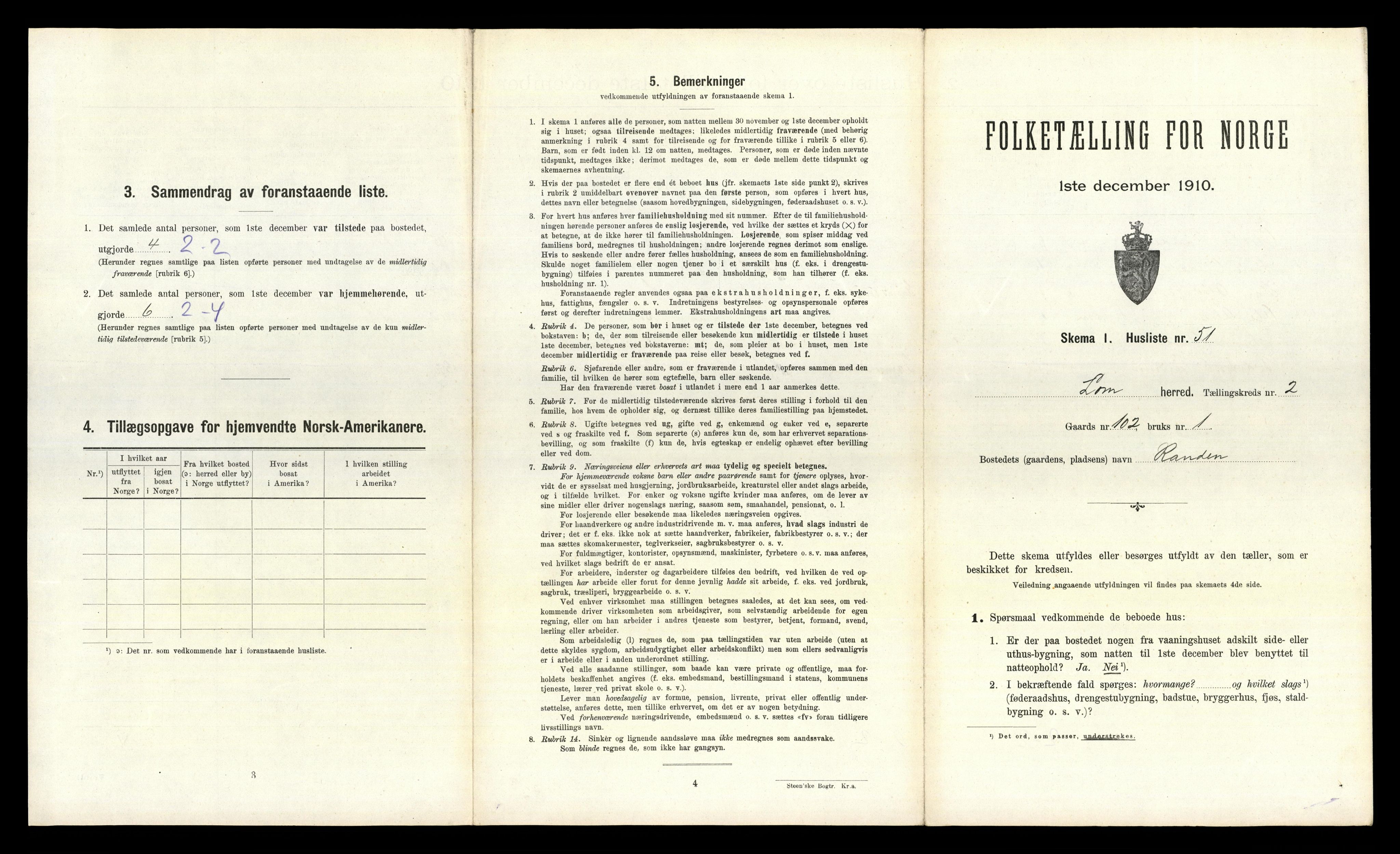 RA, Folketelling 1910 for 0514 Lom herred, 1910, s. 319