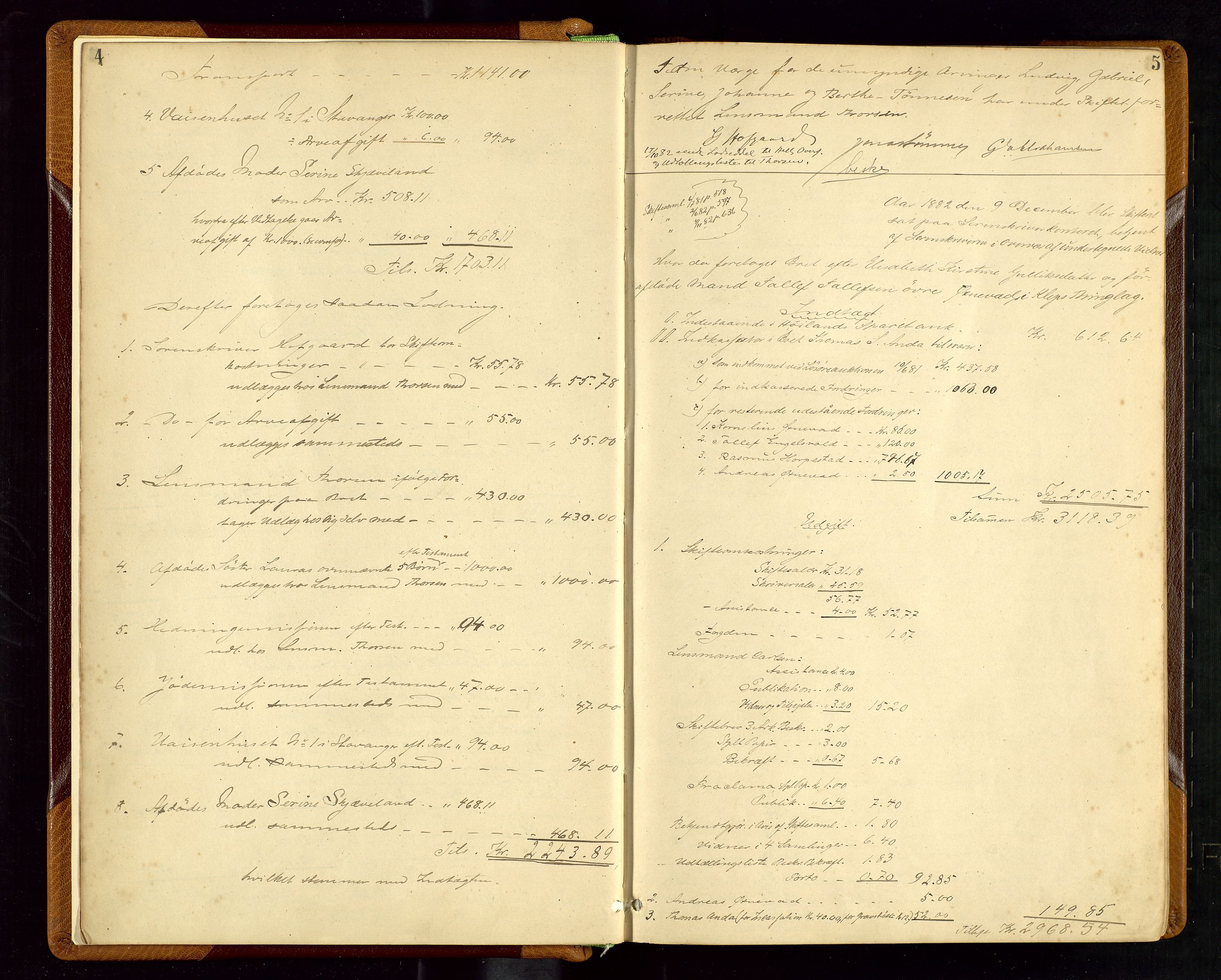 Jæren sorenskriveri, AV/SAST-A-100310/01/5/50/50BB/L0003: SKIFTEUTLODNINGSPROTOKOLL, 1882-1887, s. 4-5