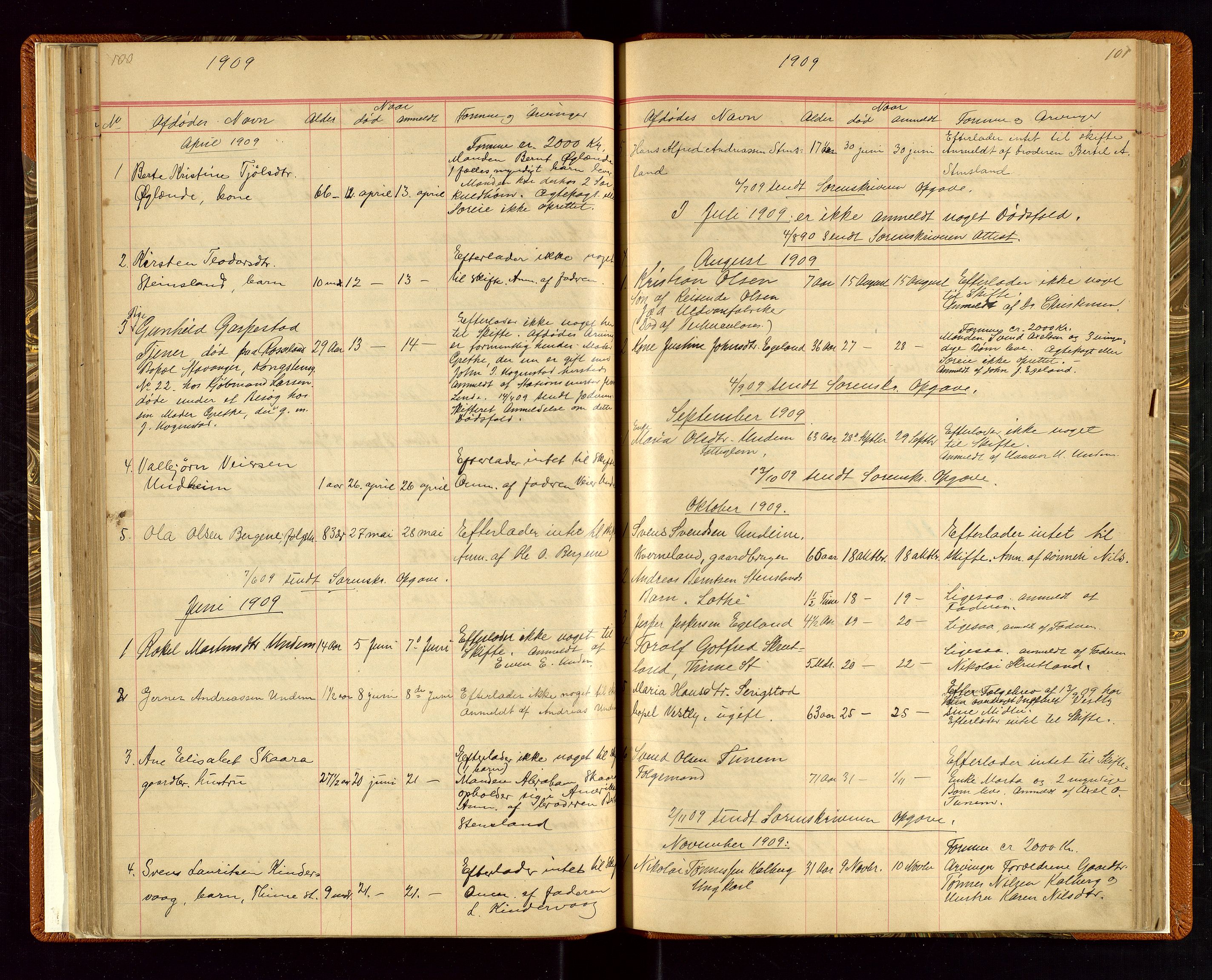 Time lensmannskontor, SAST/A-100420/Gga/L0001: Dødsfallprotokoll m/alfabetisk register, 1880-1921, s. 100-101