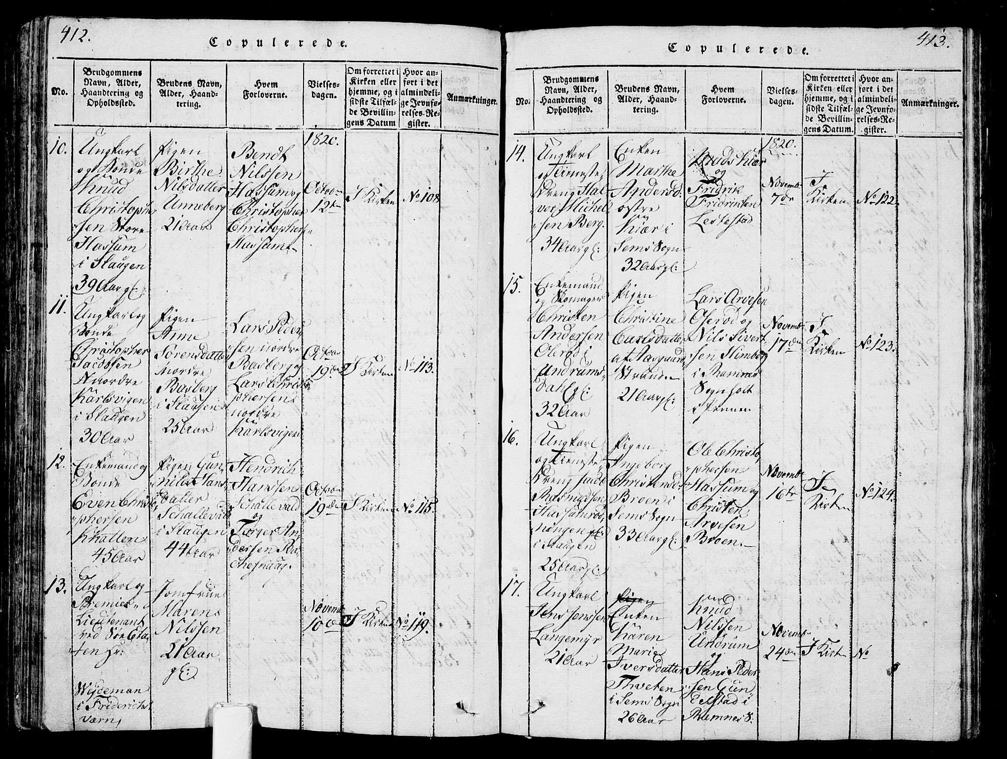 Sem kirkebøker, AV/SAKO-A-5/G/Ga/L0001: Klokkerbok nr. I 1, 1814-1825, s. 412-413