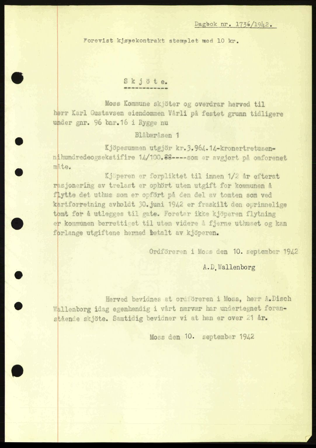 Moss sorenskriveri, SAO/A-10168: Pantebok nr. A10, 1942-1943, Dagboknr: 1736/1942