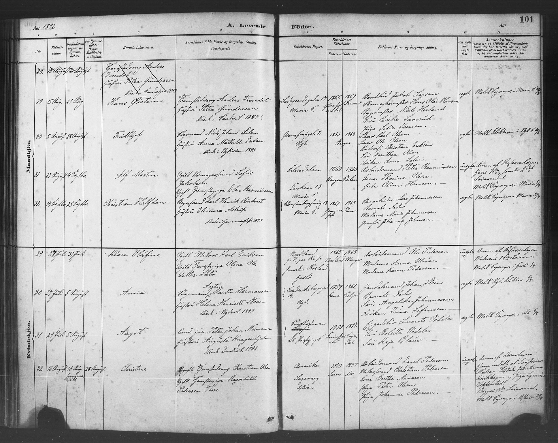Fødselsstiftelsens sokneprestembete*, SAB/-: Ministerialbok nr. A 2, 1884-1900, s. 101