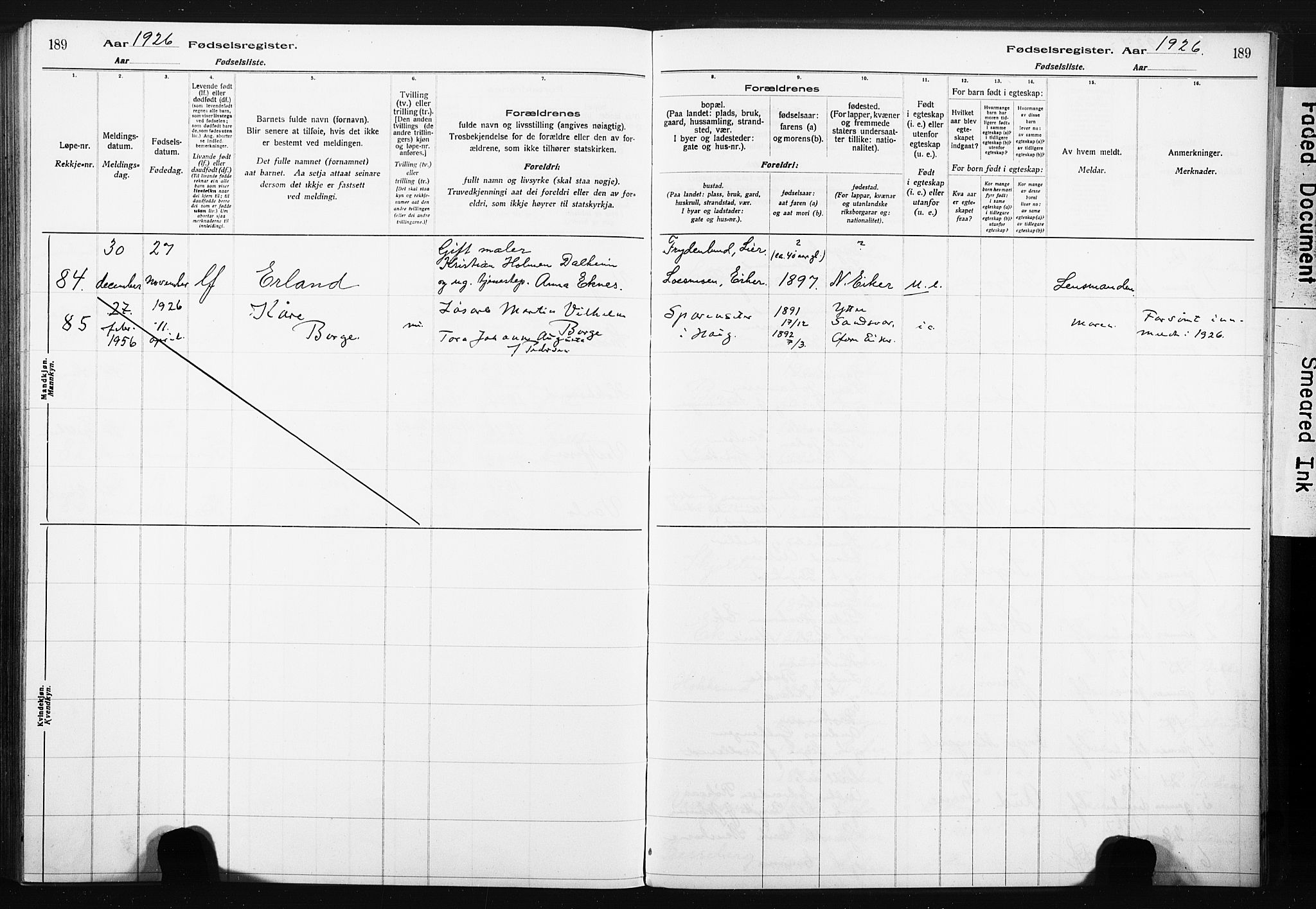 Eiker kirkebøker, AV/SAKO-A-4/J/Ja/L0001: Fødselsregister nr. I 1, 1916-1927, s. 189