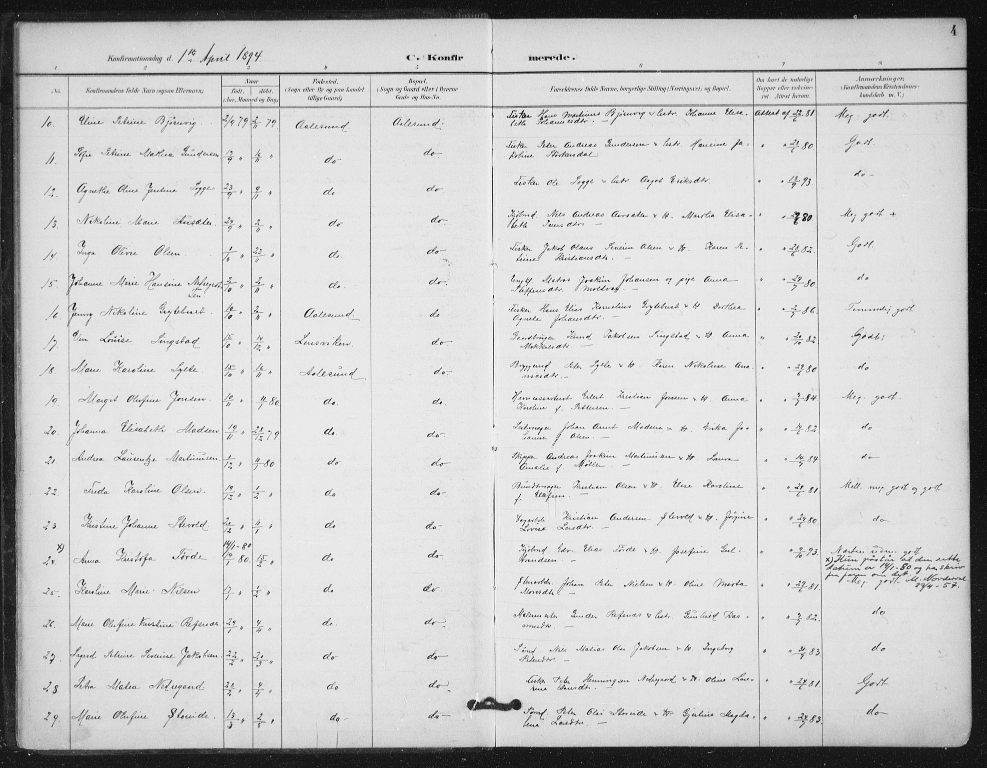 Ministerialprotokoller, klokkerbøker og fødselsregistre - Møre og Romsdal, AV/SAT-A-1454/529/L0457: Ministerialbok nr. 529A07, 1894-1903, s. 4