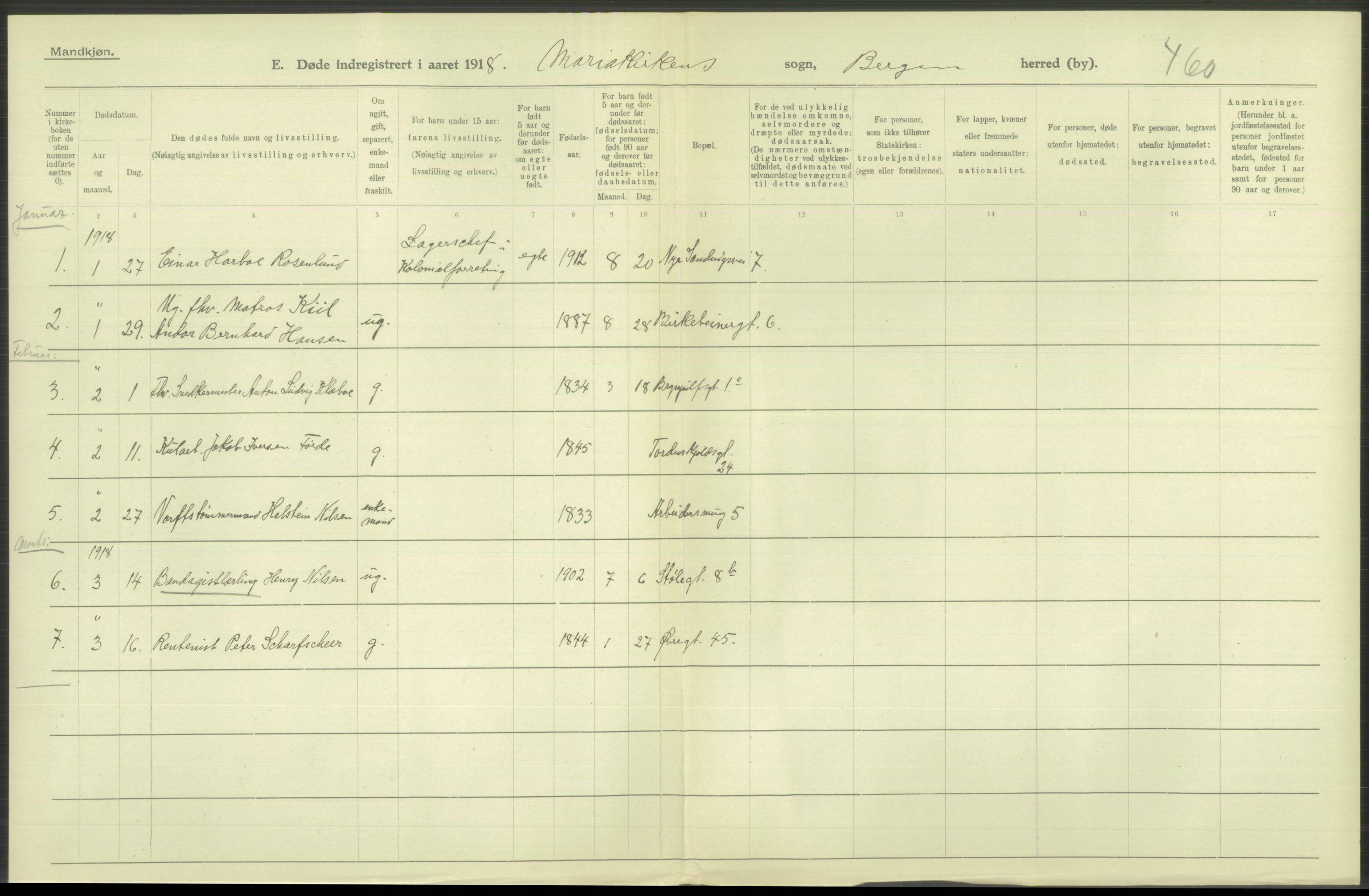 Statistisk sentralbyrå, Sosiodemografiske emner, Befolkning, RA/S-2228/D/Df/Dfb/Dfbh/L0039: Bergen: Døde., 1918, s. 96