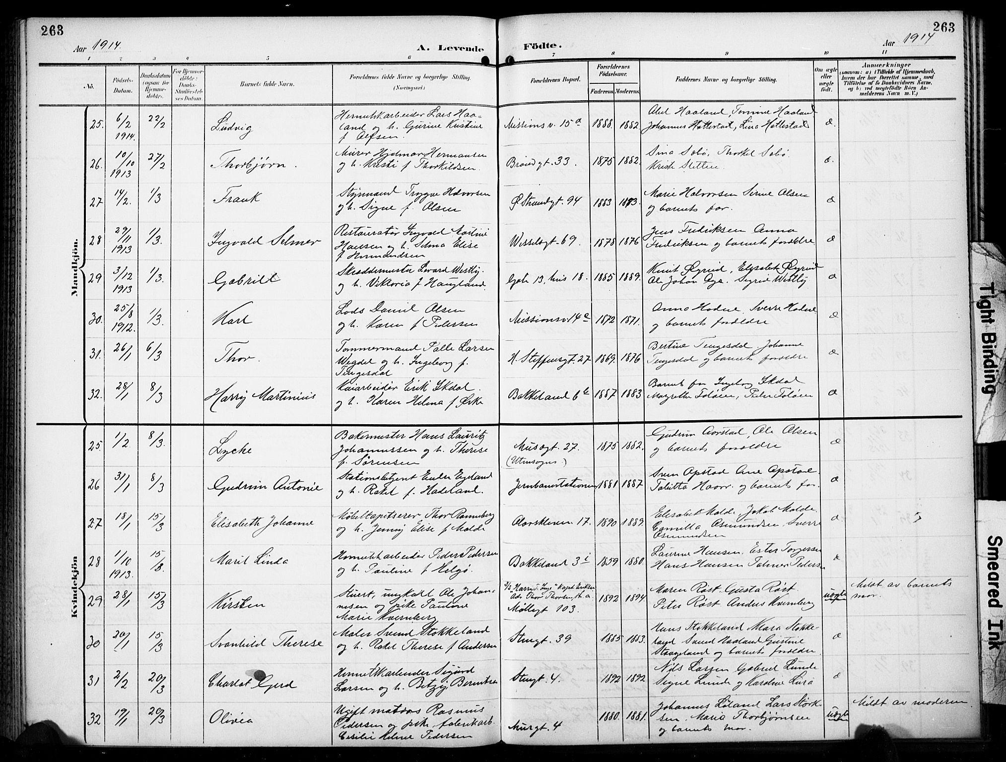 Domkirken sokneprestkontor, SAST/A-101812/001/30/30BB/L0018: Klokkerbok nr. B 18, 1903-1915, s. 263