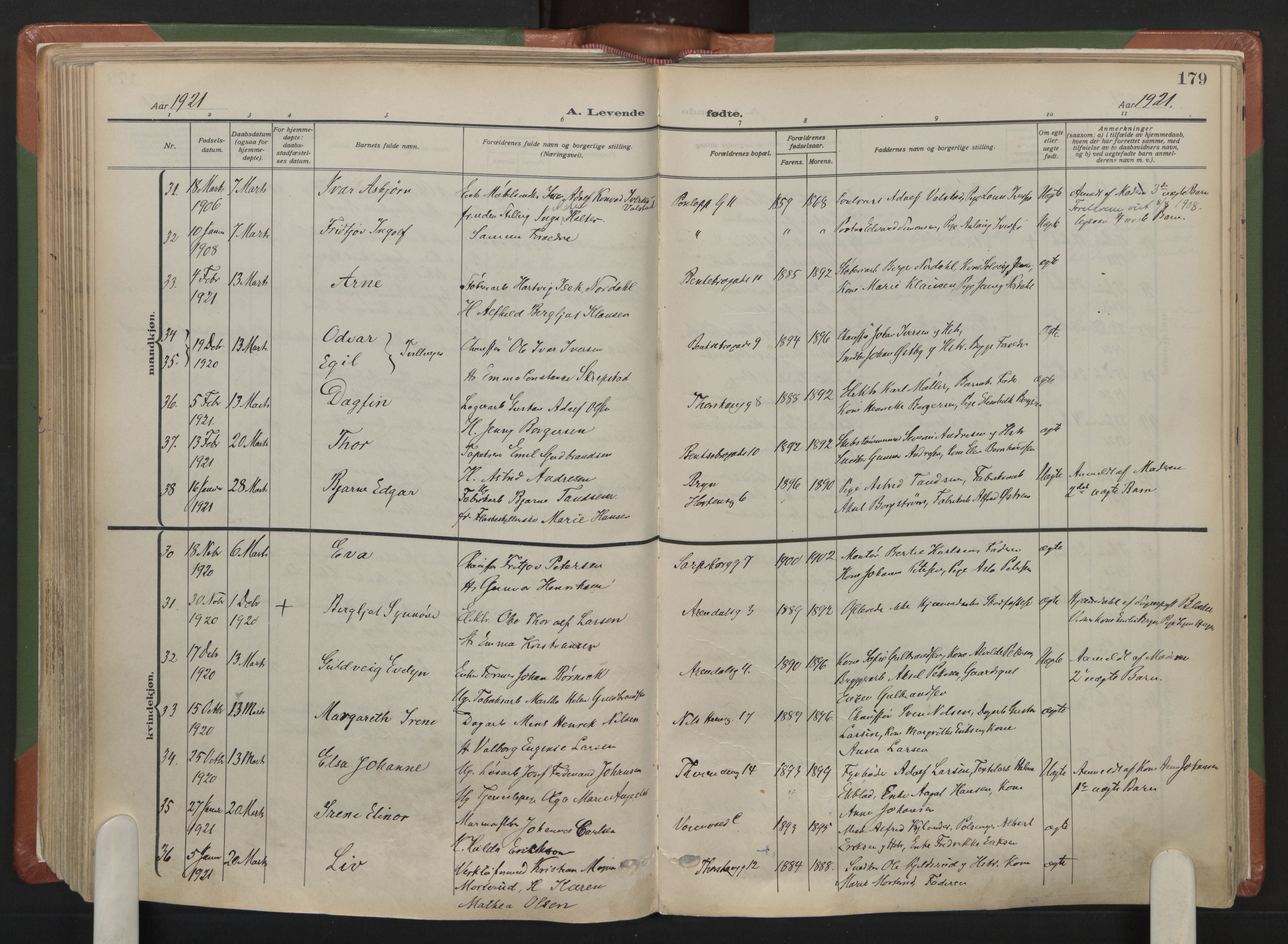 Sagene prestekontor Kirkebøker, AV/SAO-A-10796/F/L0010: Ministerialbok nr. 10, 1915-1925, s. 179