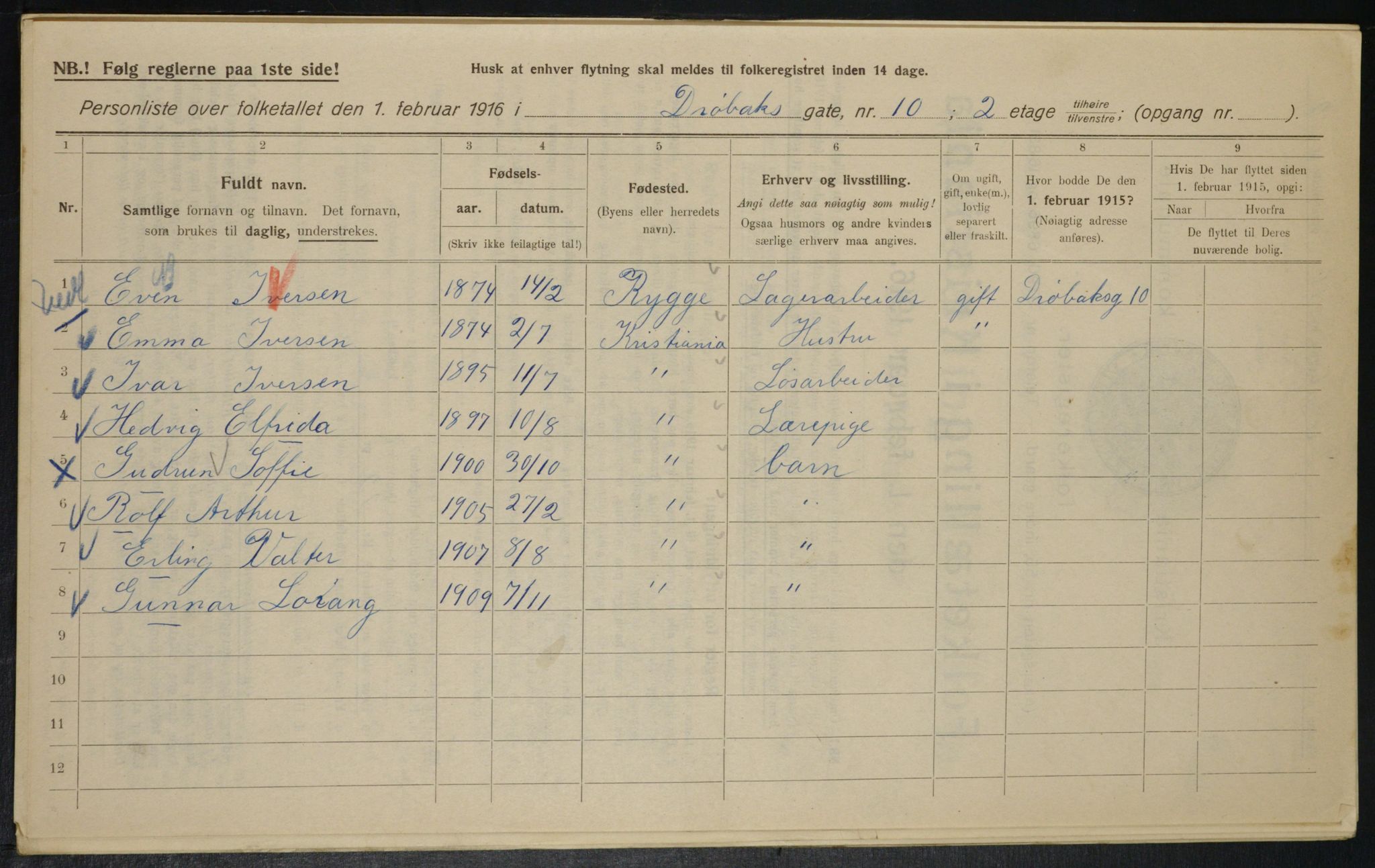 OBA, Kommunal folketelling 1.2.1916 for Kristiania, 1916, s. 17493