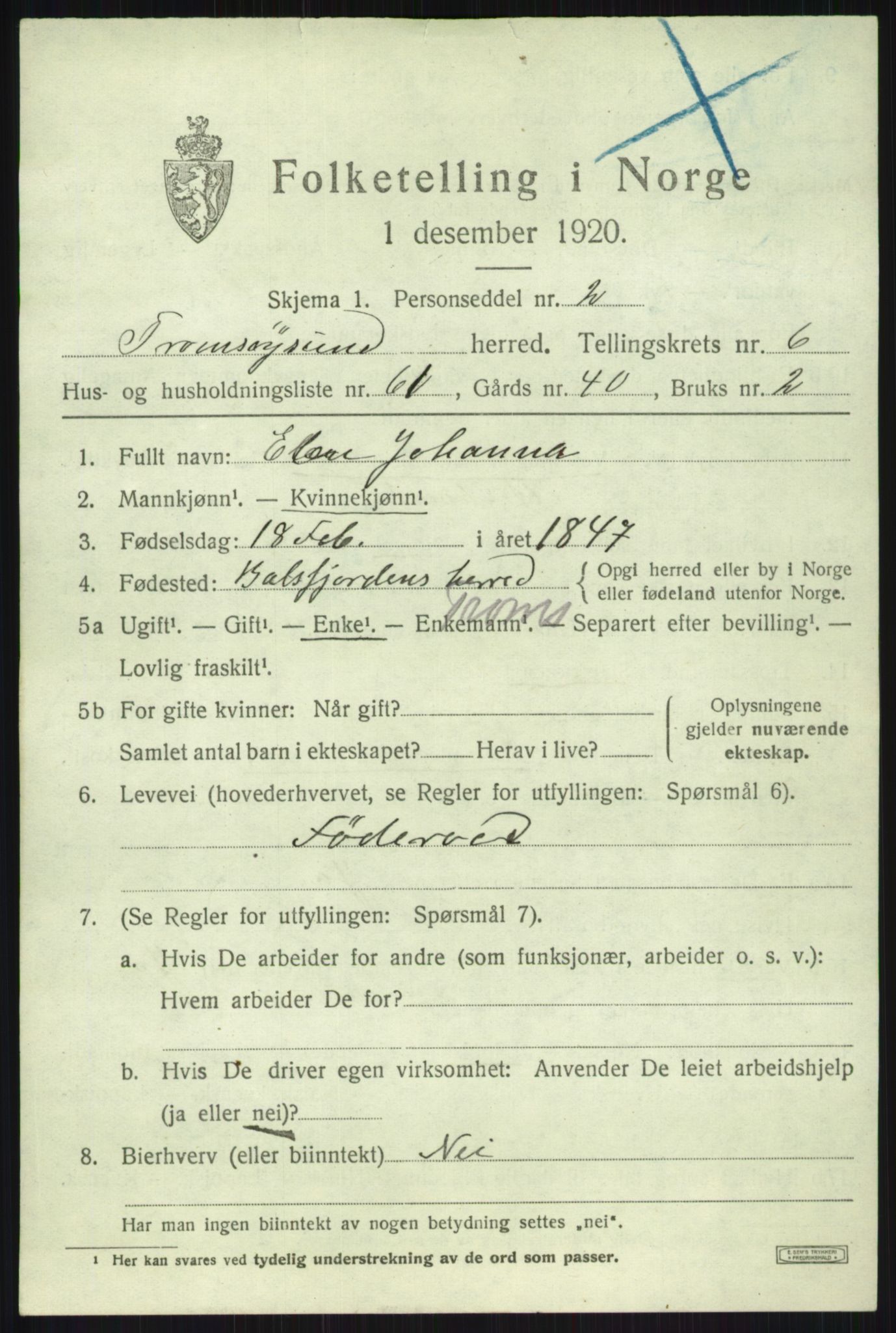 SATØ, Folketelling 1920 for 1934 Tromsøysund herred, 1920, s. 5788