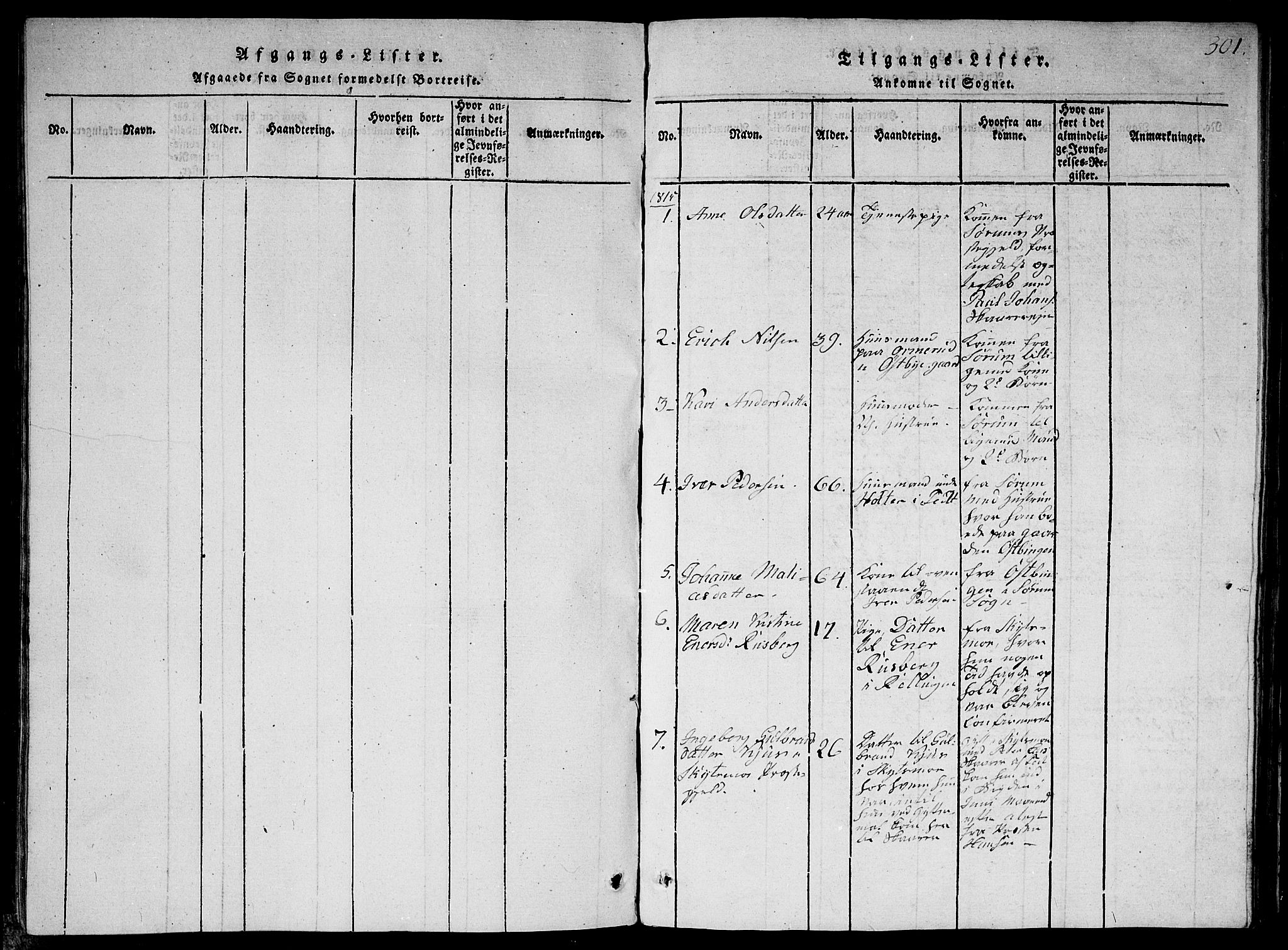 Fet prestekontor Kirkebøker, AV/SAO-A-10370a/G/Ga/L0001: Klokkerbok nr. I 1, 1815-1842, s. 301