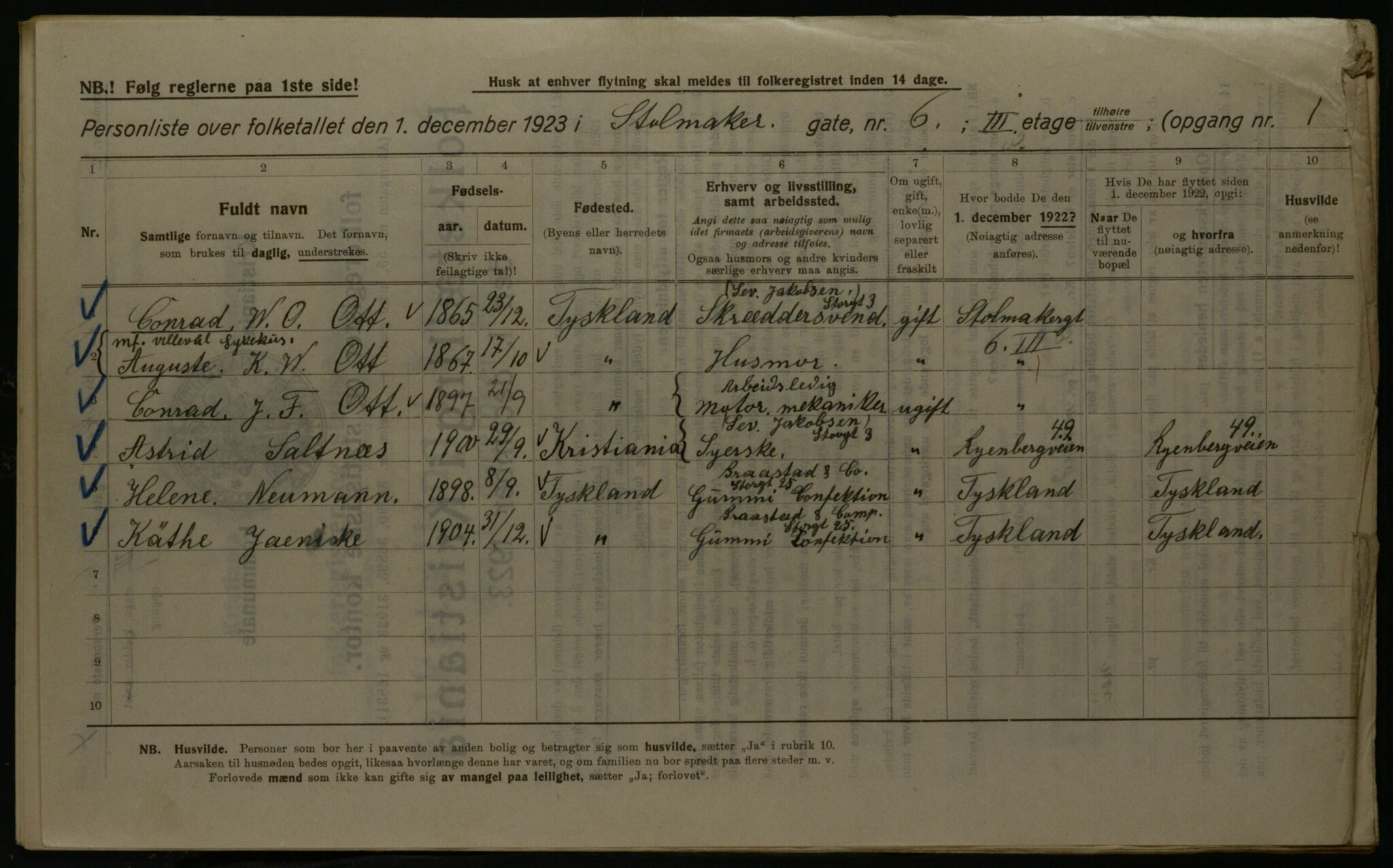 OBA, Kommunal folketelling 1.12.1923 for Kristiania, 1923, s. 113876