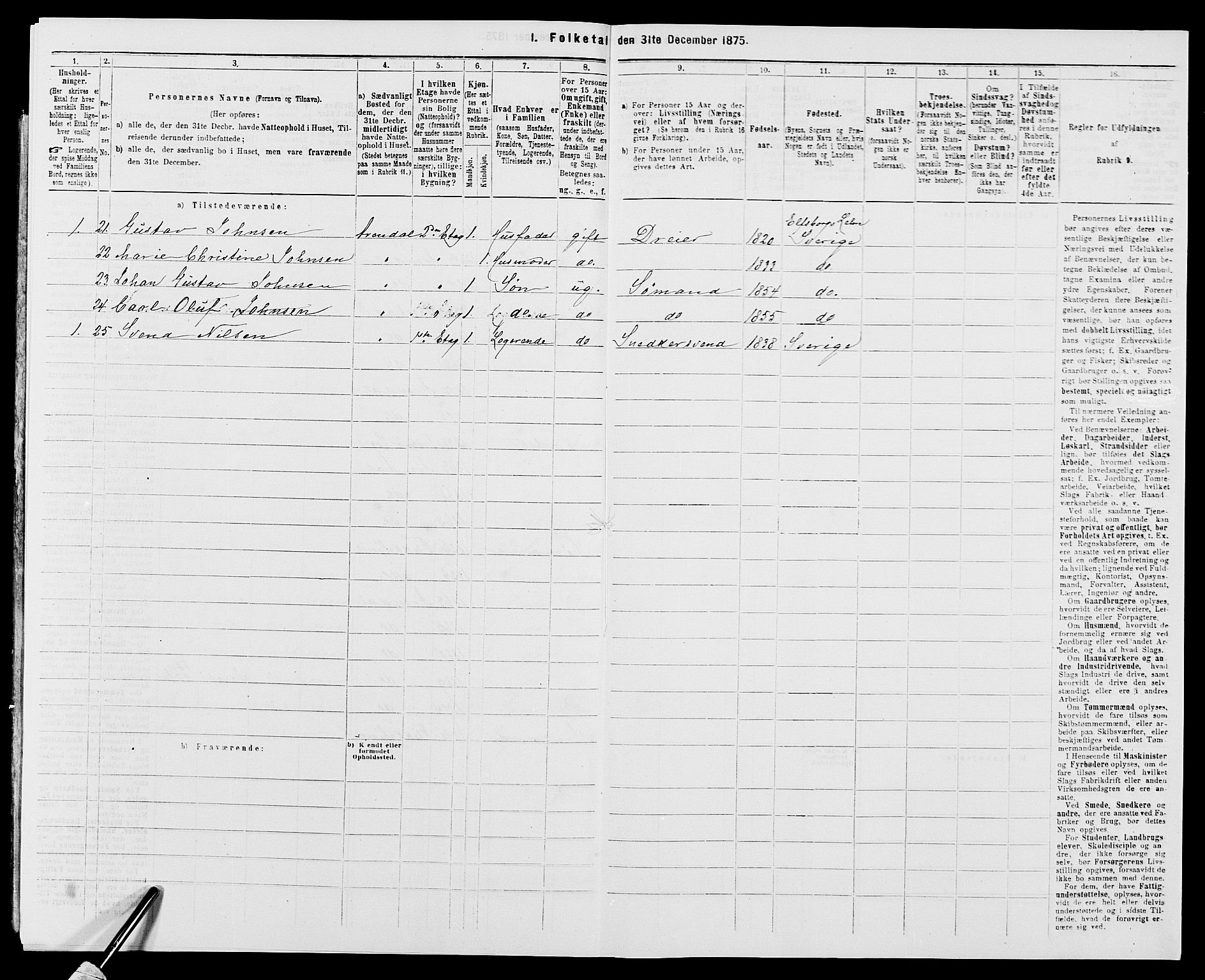 SAK, Folketelling 1875 for 0903P Arendal prestegjeld, 1875, s. 600