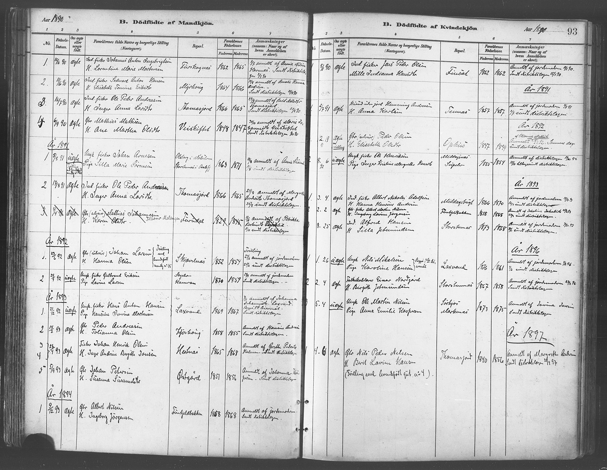 Balsfjord sokneprestembete, AV/SATØ-S-1303/G/Gaa/L0005kirke: Ministerialbok nr. 5, 1884-1897, s. 93