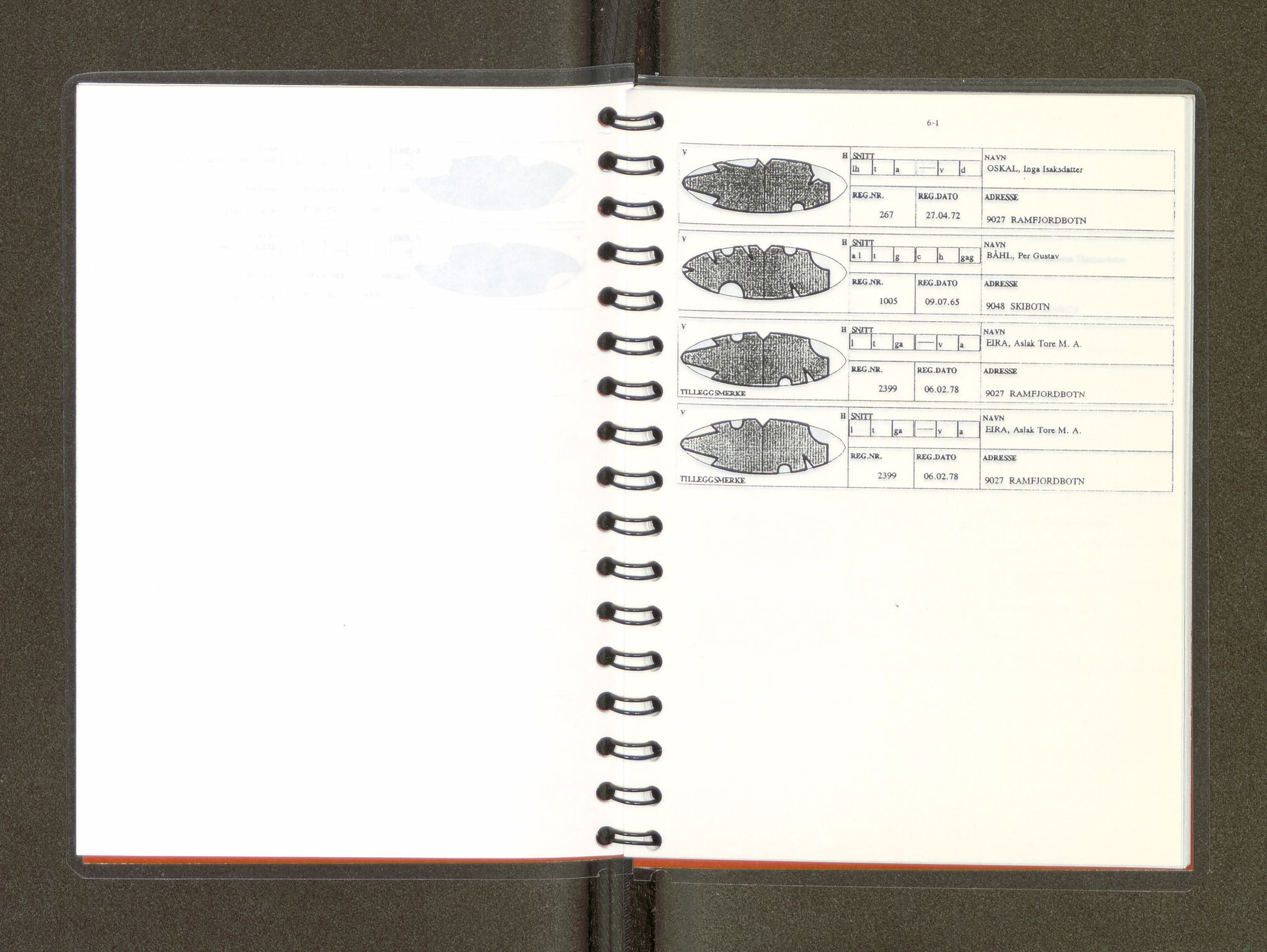 Reindriftsforvaltningen Nordland, AV/SAT-A-5309/D/Dc/L0502/0007: Korrespondanse ordnet etter arkivnøkkel / Reinmerkeregister, 1990-2001, s. 67