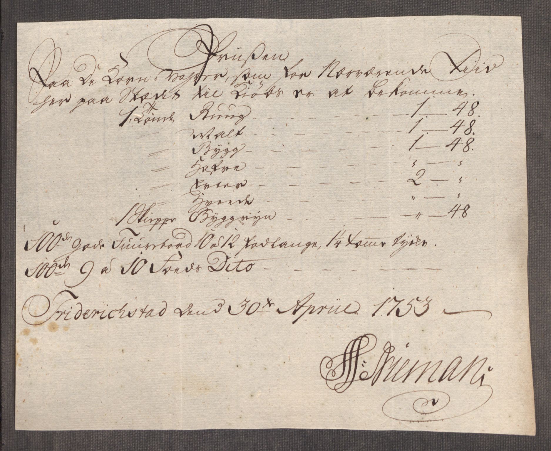 Rentekammeret inntil 1814, Realistisk ordnet avdeling, RA/EA-4070/Oe/L0005: [Ø1]: Priskuranter, 1753-1757, s. 20