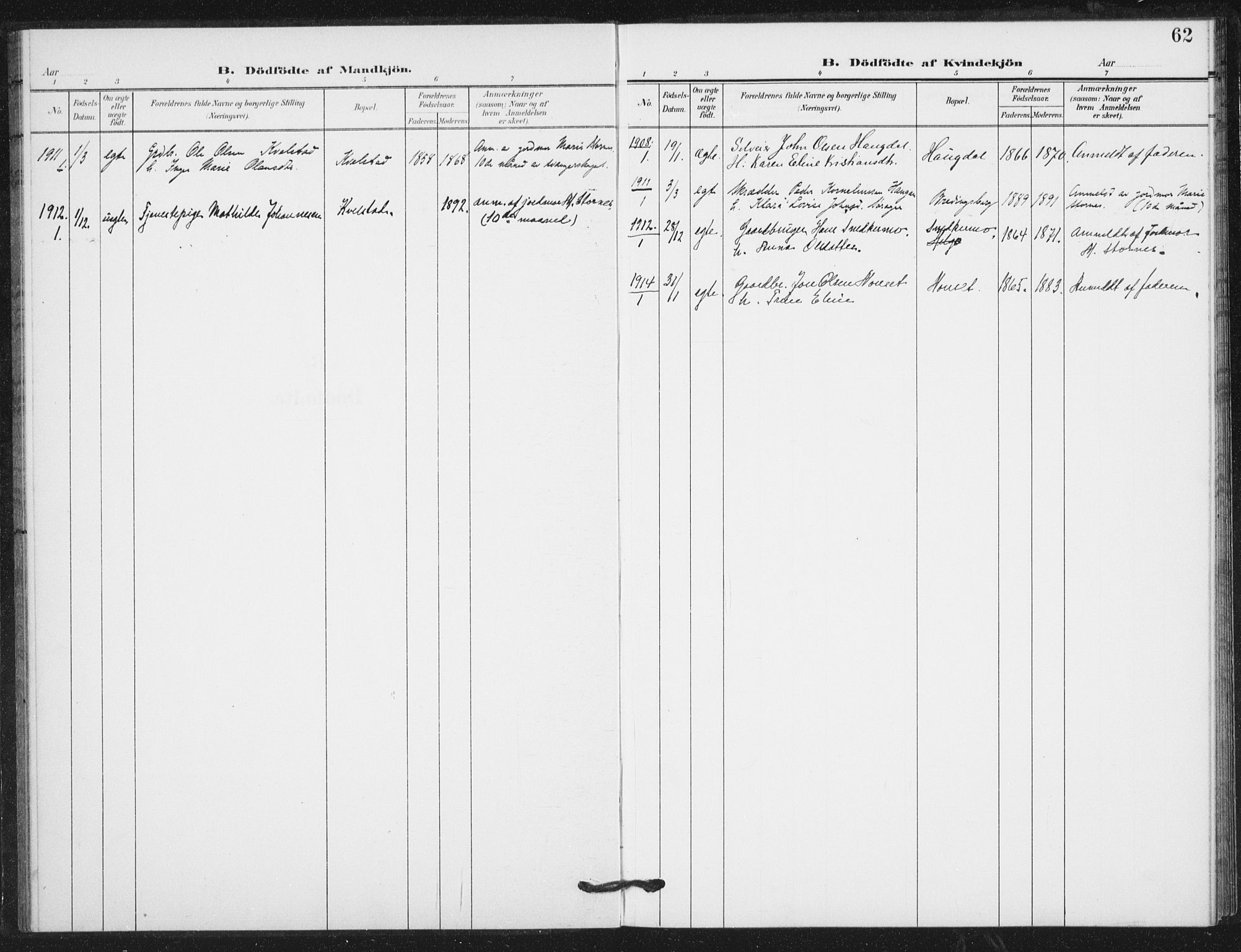 Ministerialprotokoller, klokkerbøker og fødselsregistre - Nord-Trøndelag, AV/SAT-A-1458/724/L0264: Ministerialbok nr. 724A02, 1908-1915, s. 62