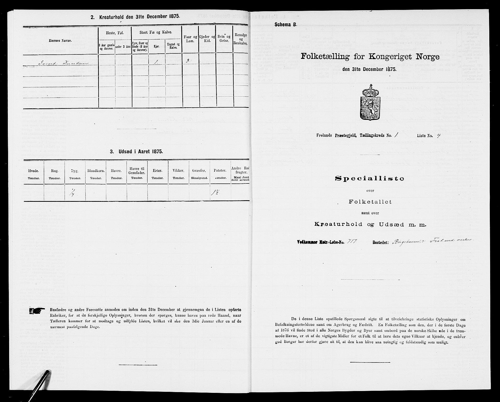 SAK, Folketelling 1875 for 0919P Froland prestegjeld, 1875, s. 45