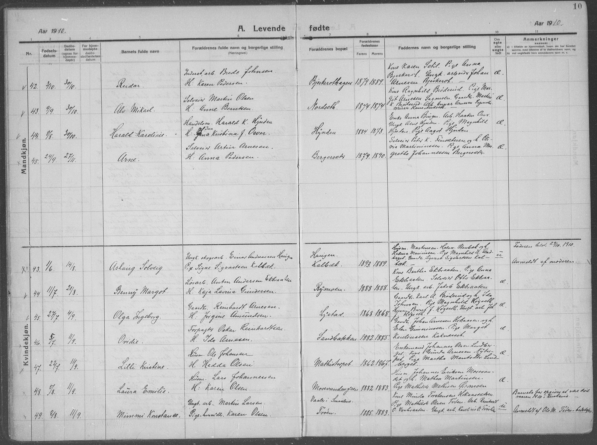 Brandval prestekontor, AV/SAH-PREST-034/H/Ha/Haa/L0004: Ministerialbok nr. 4, 1910-1924, s. 10
