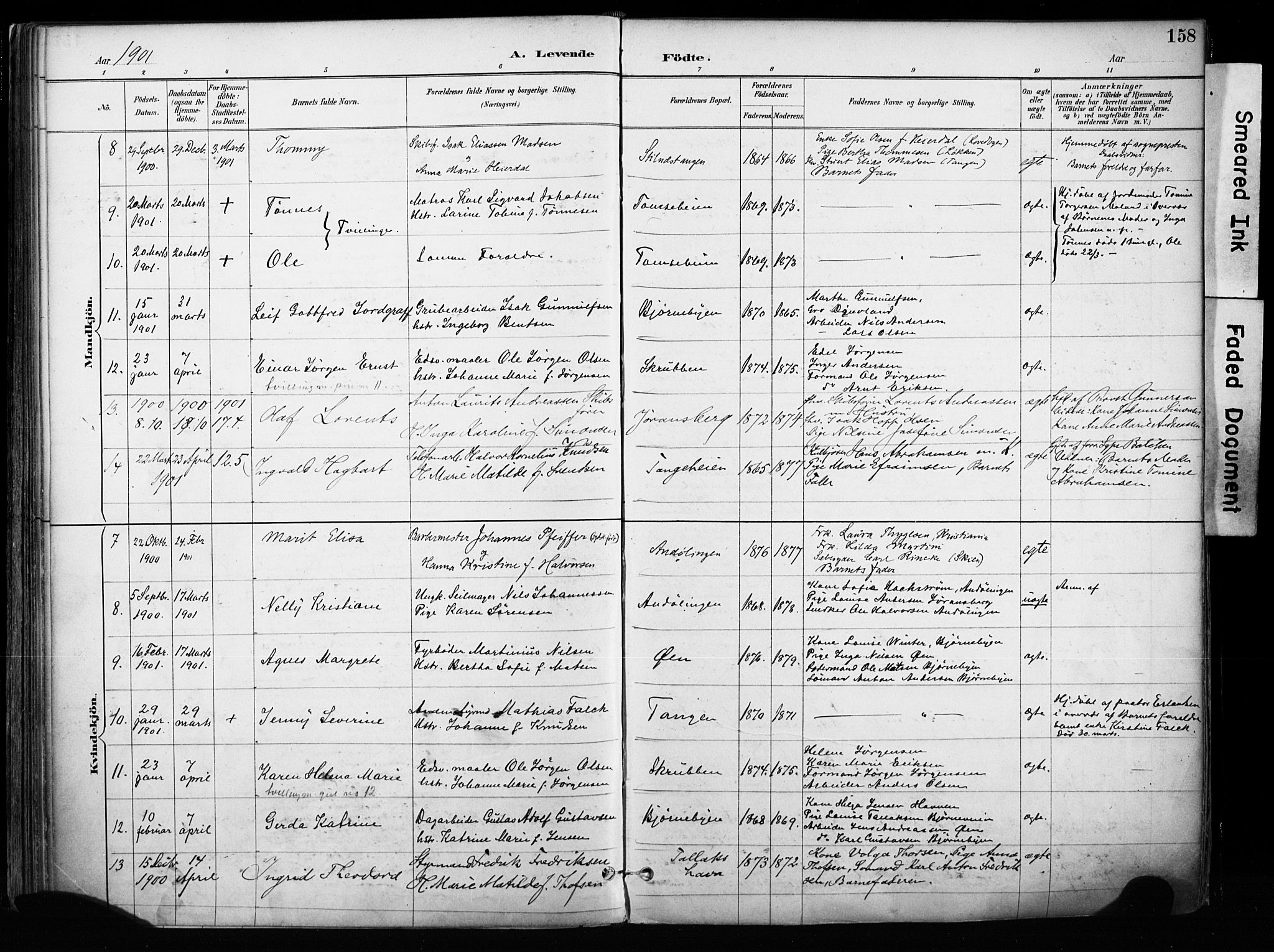 Kragerø kirkebøker, AV/SAKO-A-278/F/Fa/L0013: Ministerialbok nr. 13, 1887-1915, s. 158