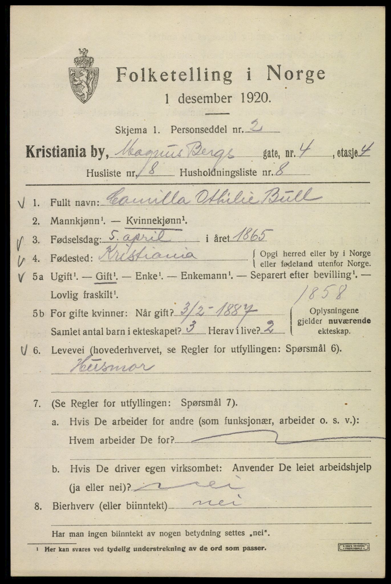 SAO, Folketelling 1920 for 0301 Kristiania kjøpstad, 1920, s. 369529