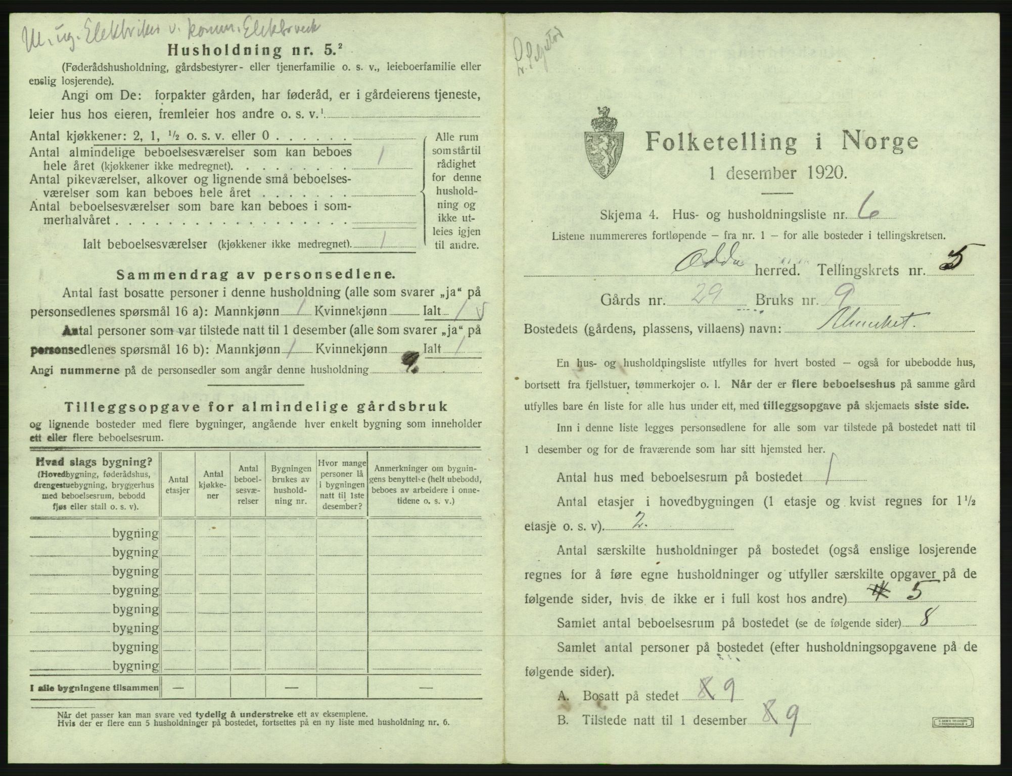 SAB, Folketelling 1920 for 1228 Odda herred, 1920, s. 363