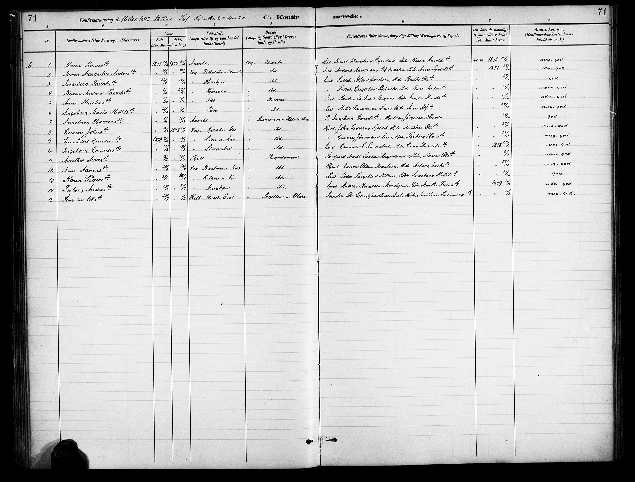 Gjerstad sokneprestkontor, AV/SAK-1111-0014/F/Fa/Fab/L0005: Ministerialbok nr. A 5, 1891-1908, s. 71